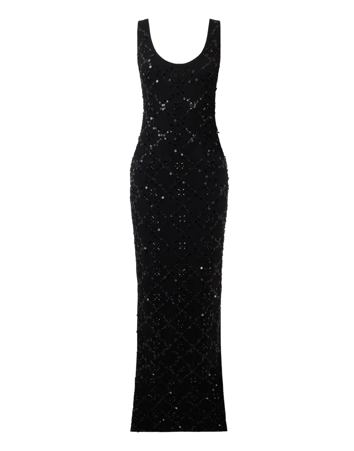Long Tank Dress Rhomb Flowers Strass, цвет: Черный