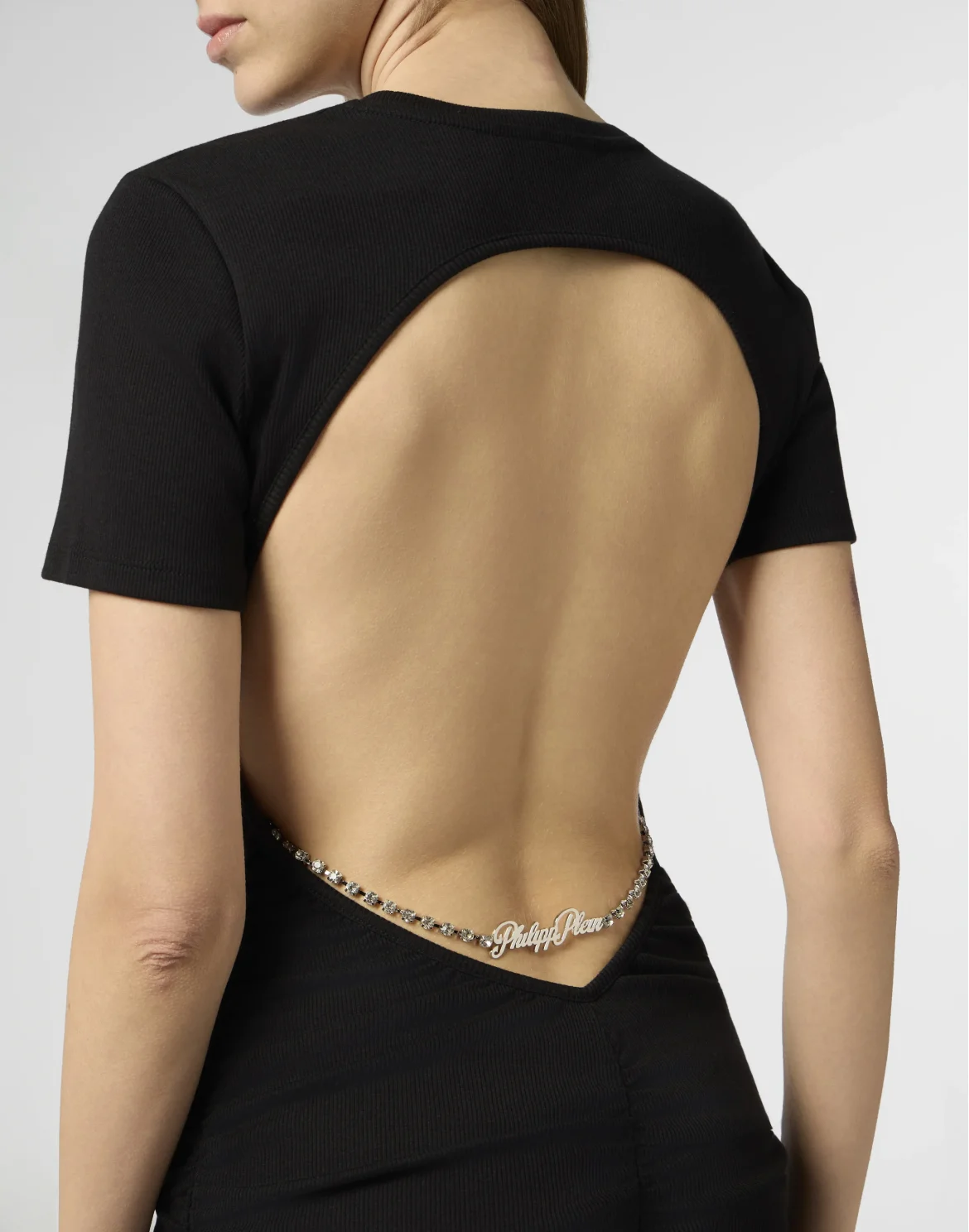 Open Back Mini T-Shirt Dress Signature Pendant Signature, цвет: Черный