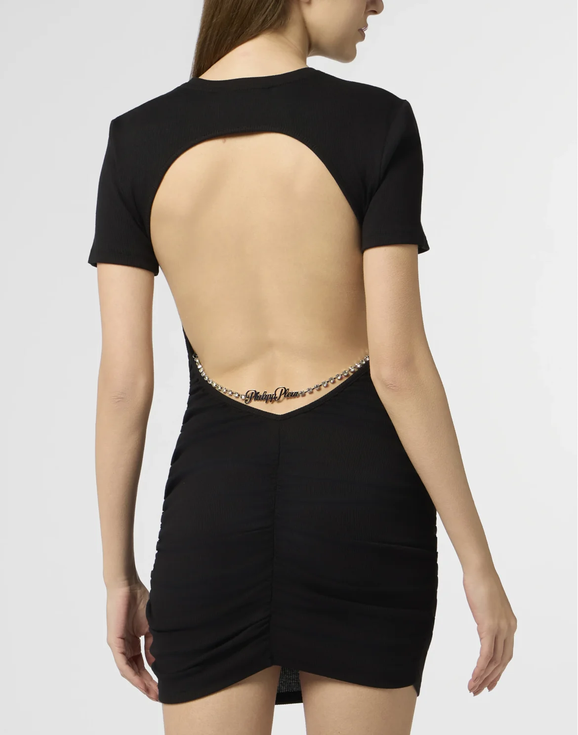 Open Back Mini T-Shirt Dress Signature Pendant Signature, цвет: Черный