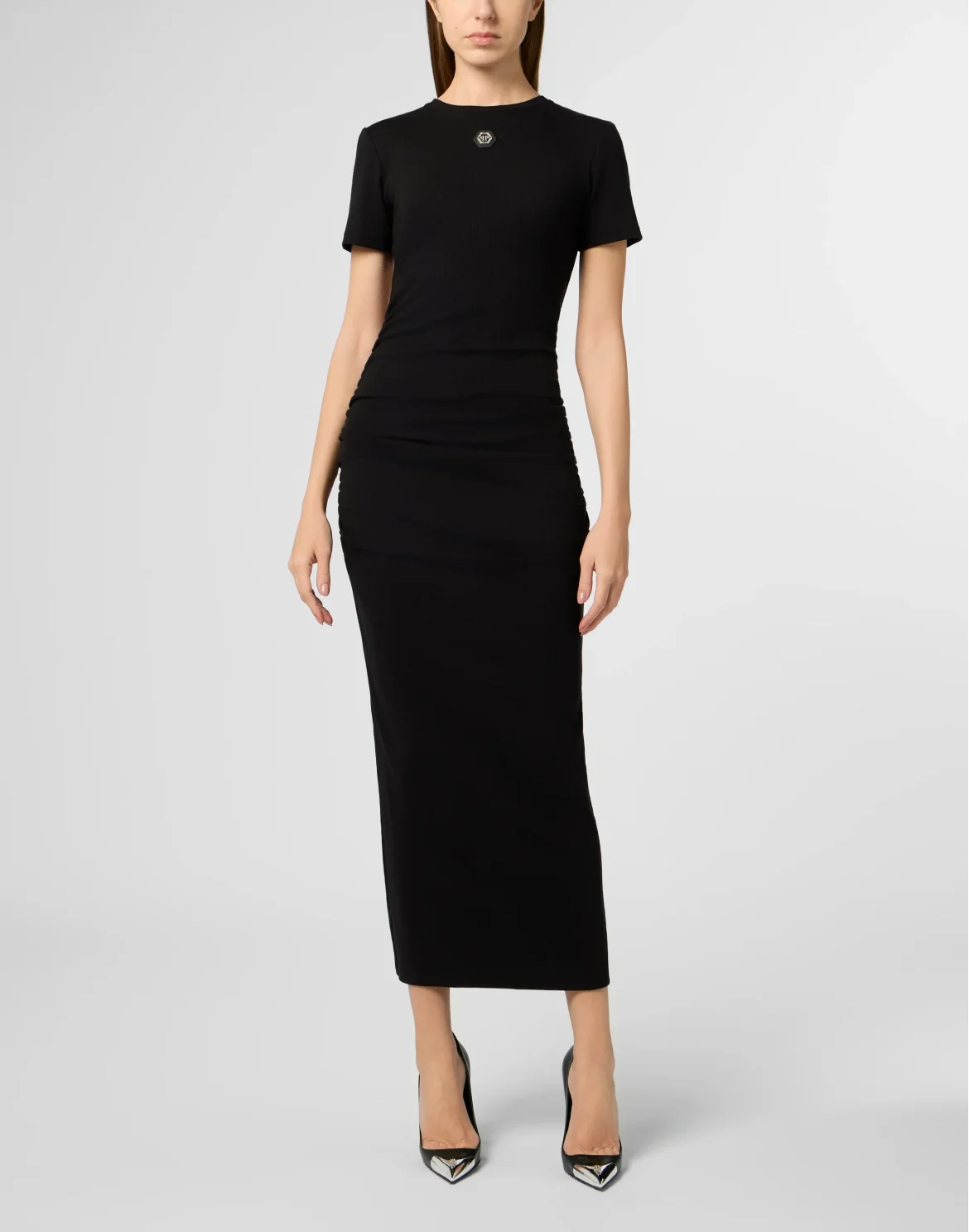 Open Back Maxi T-Shirt Dress Signature Pendant Signature, цвет: Черный