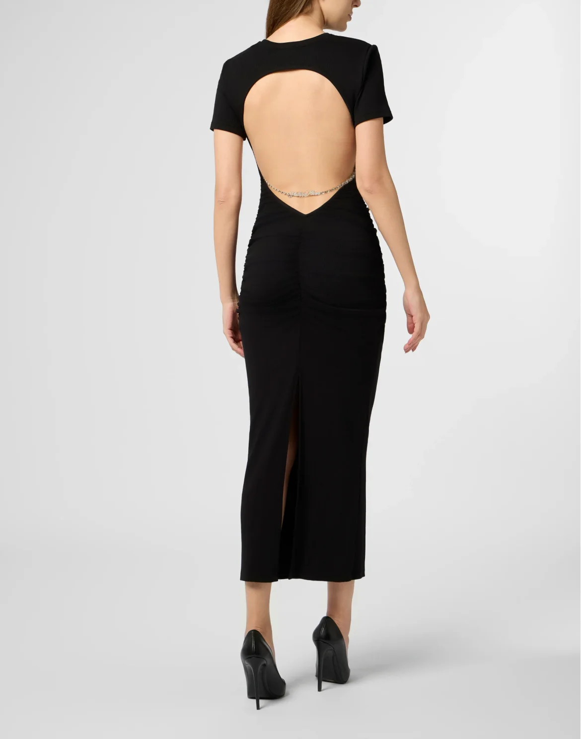 Open Back Maxi T-Shirt Dress Signature Pendant Signature, цвет: Черный