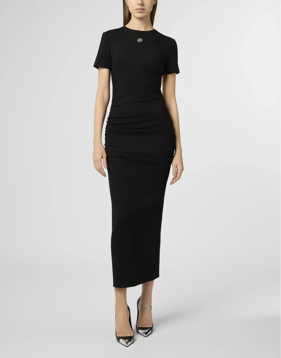 Open Back Maxi T-Shirt Dress Signature Pendant Signature, цвет: Черный