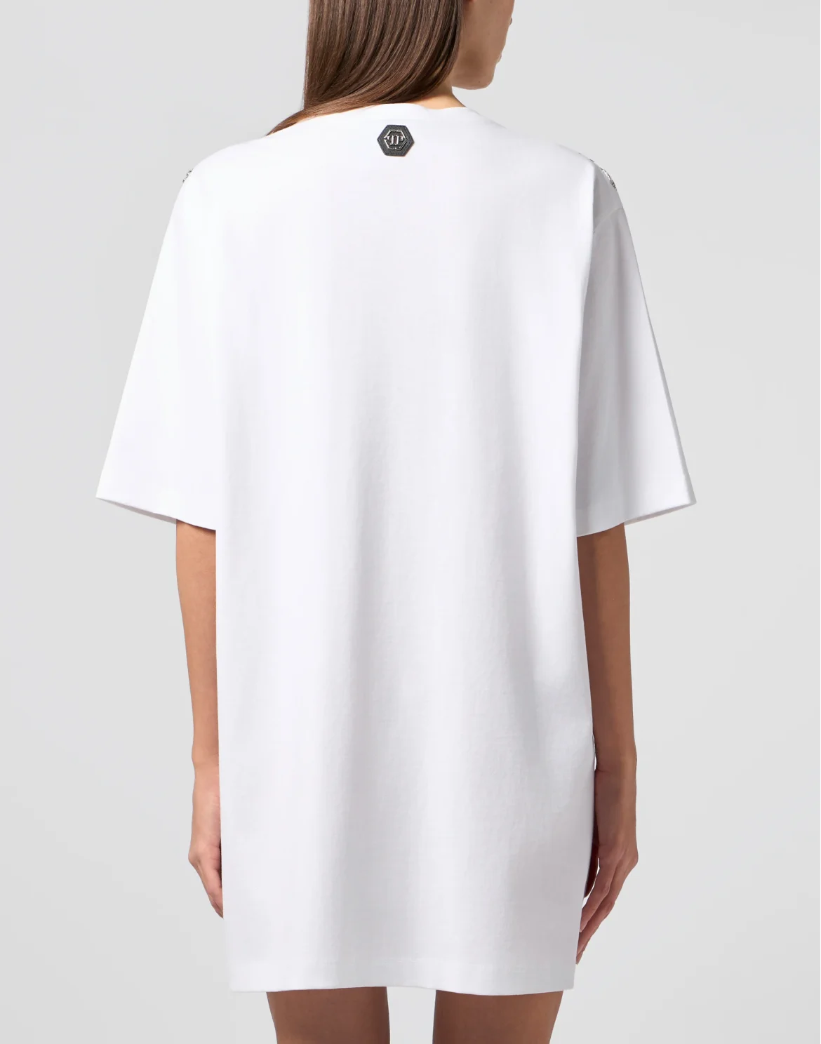V-Neck T-Shirt Dress Crystal Fringes, цвет: Белый
