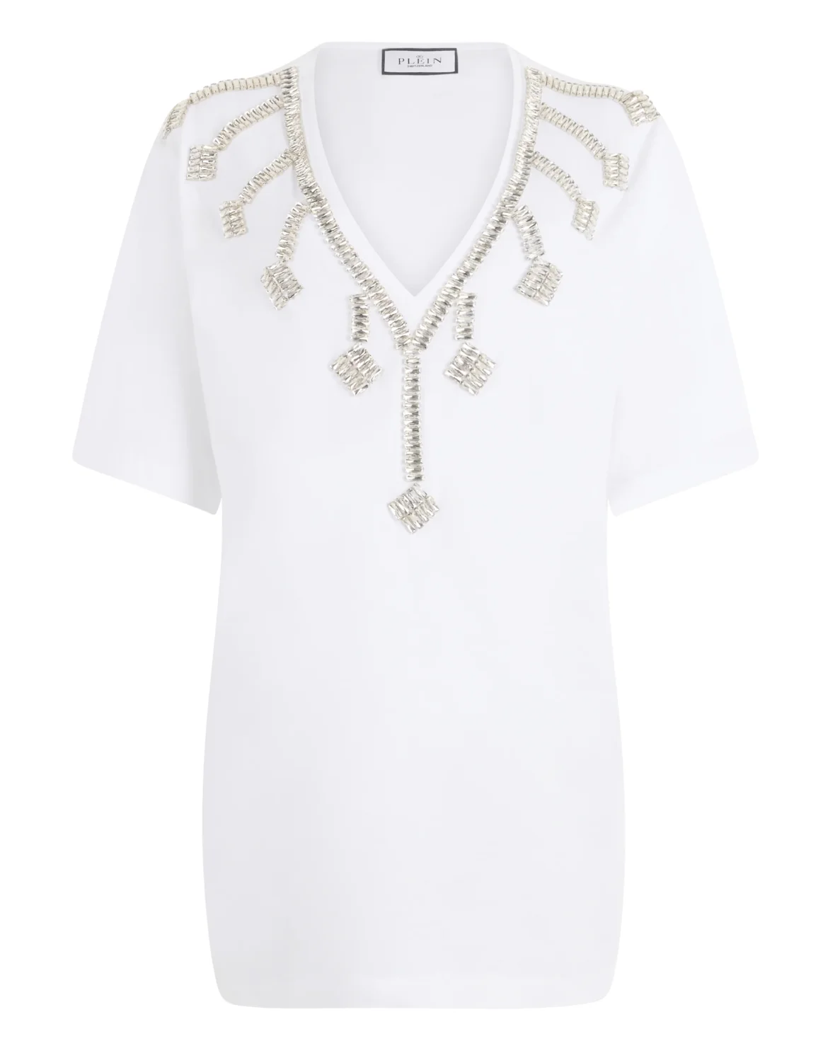 V-Neck T-Shirt Dress Crystal Fringes, цвет: Белый