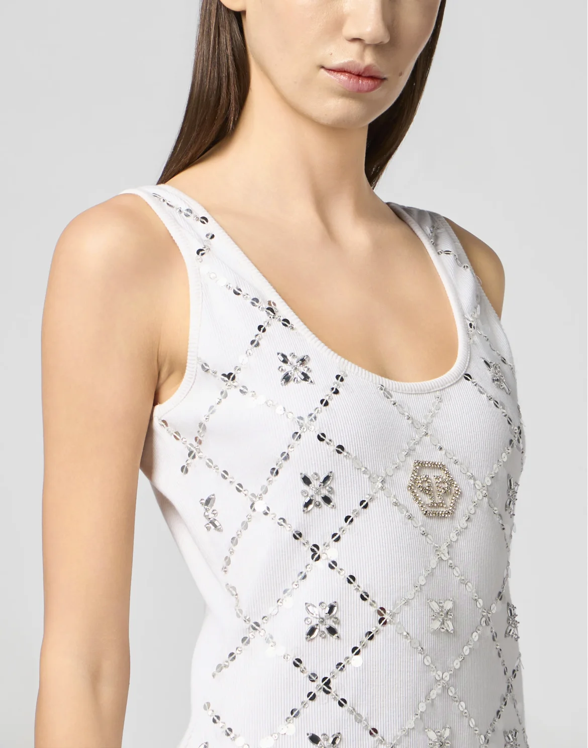 Tank Top Rhomb Flower Strass, цвет: Бежевый