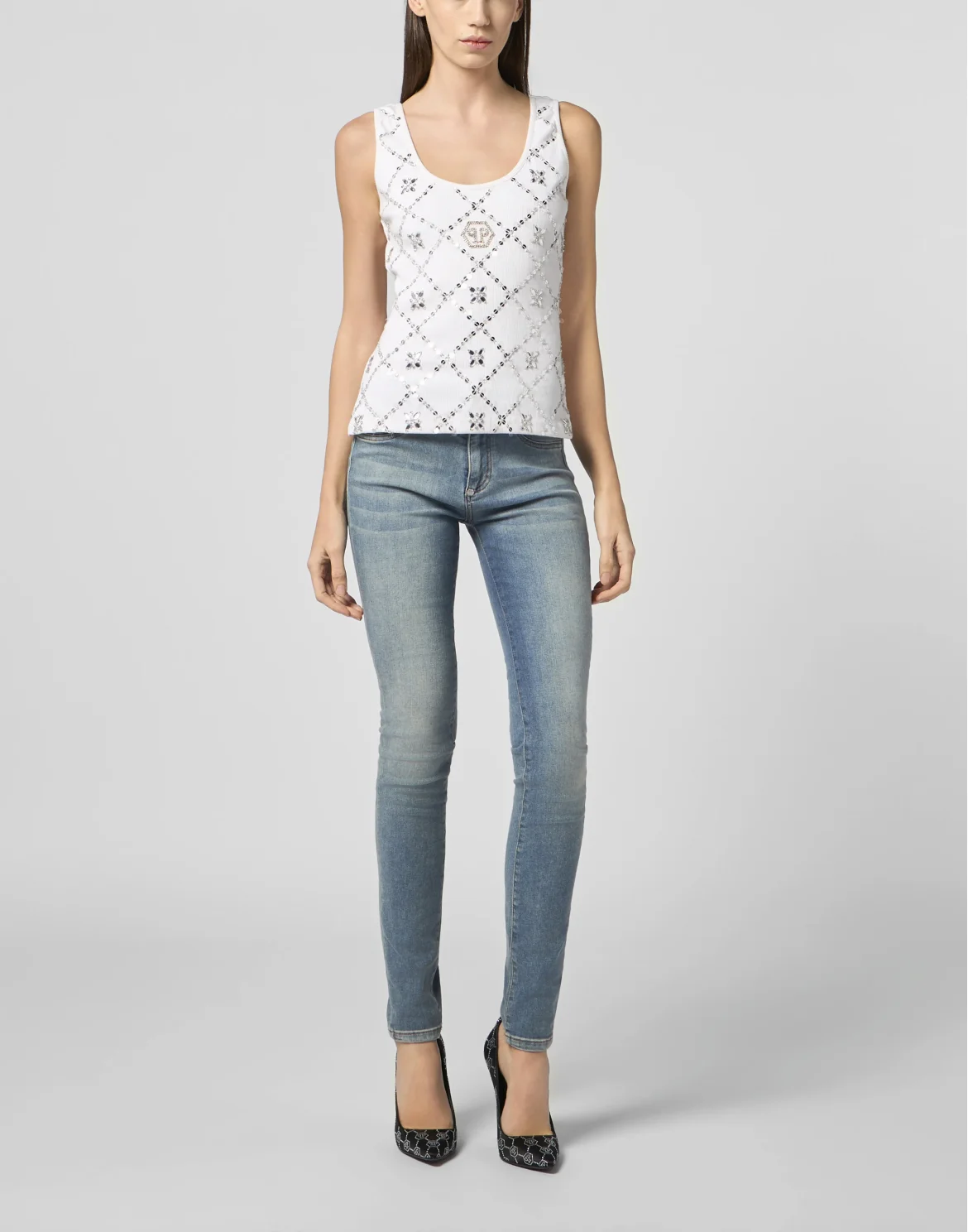 Tank Top Rhomb Flower Strass, цвет: Бежевый
