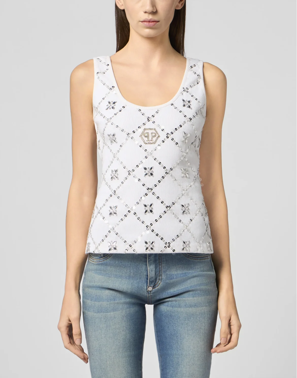 Tank Top Rhomb Flower Strass, цвет: Бежевый