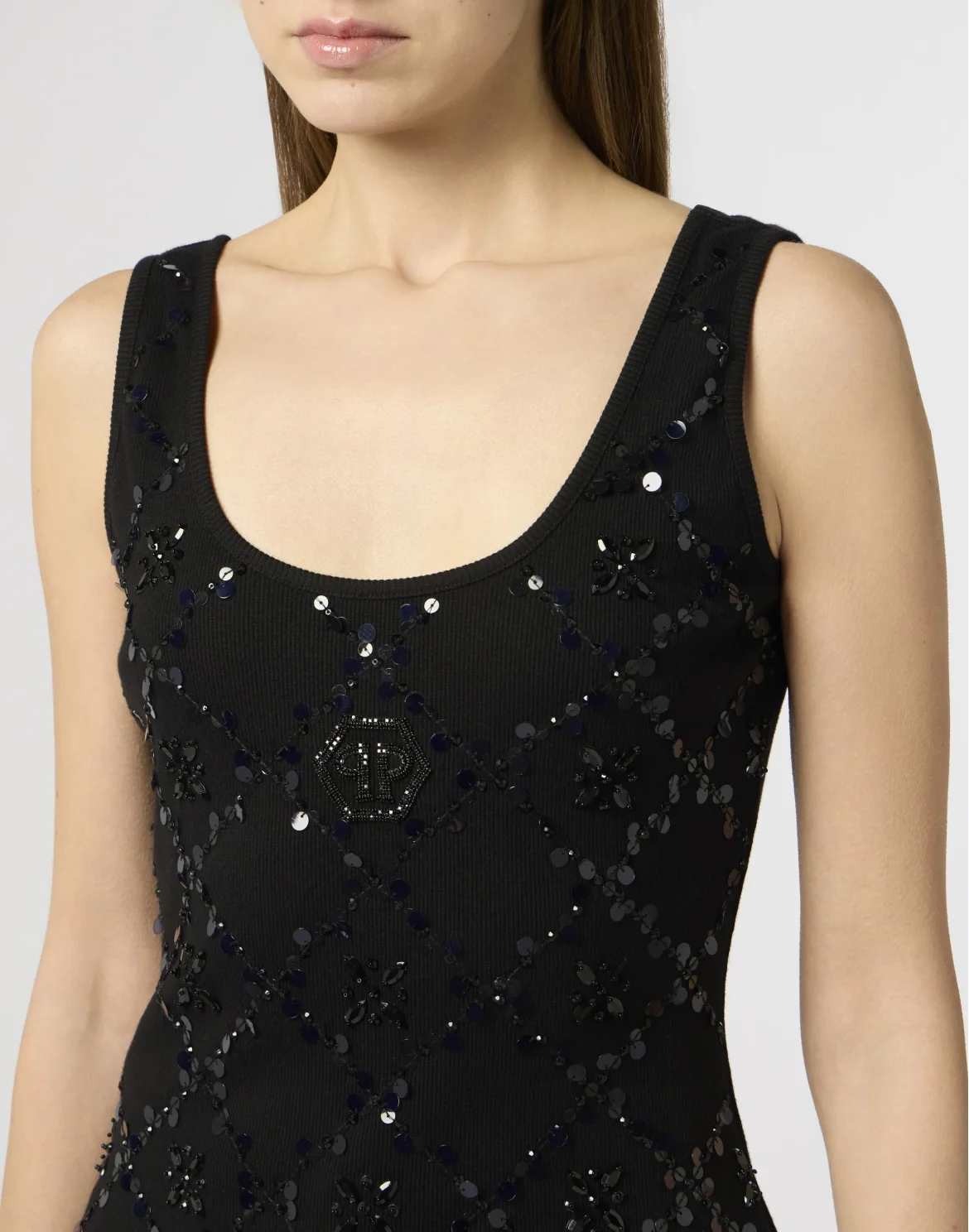 Tank Top Rhomb Flower Strass, цвет: Черный