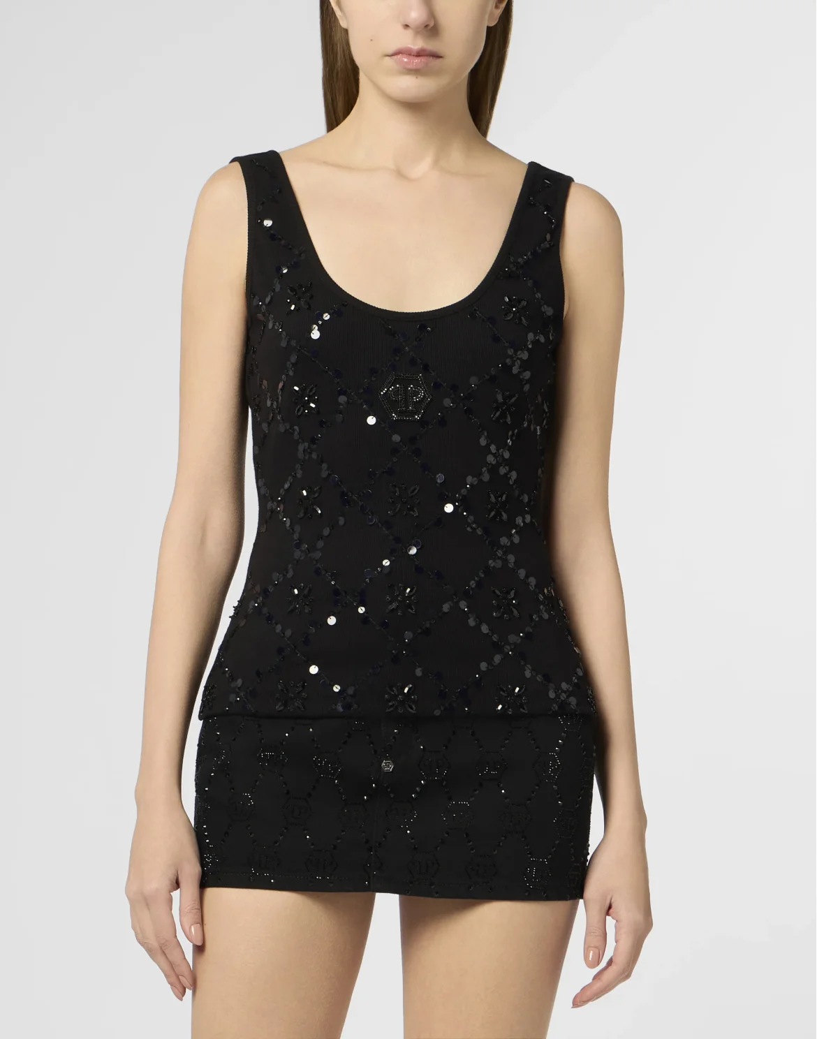 Tank Top Rhomb Flower Strass, цвет: Черный