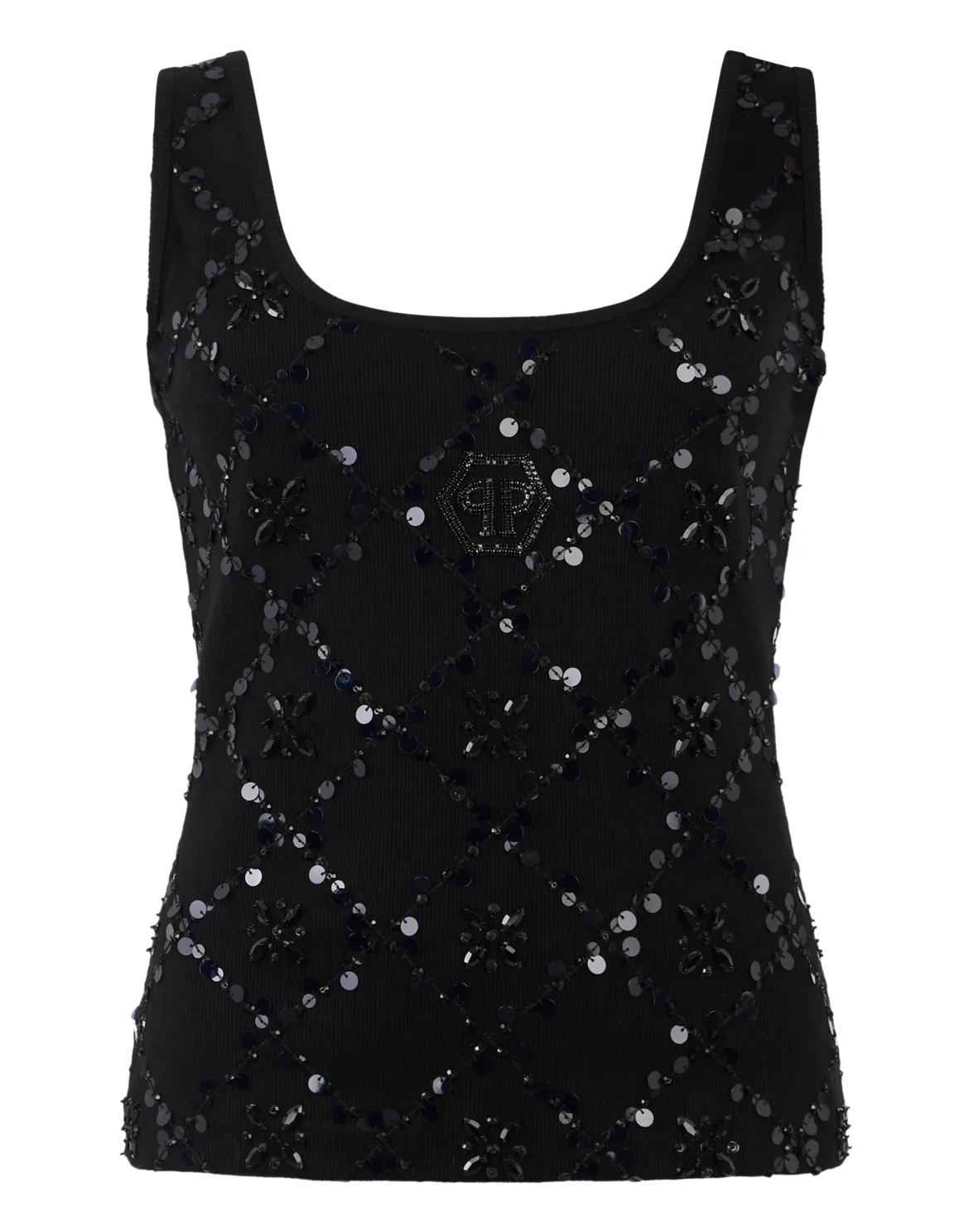 Tank Top Rhomb Flower Strass, цвет: Черный