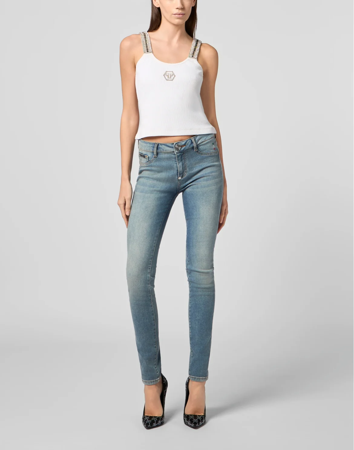 Rib Tank Top Strass Hexagon, цвет: Бежевый