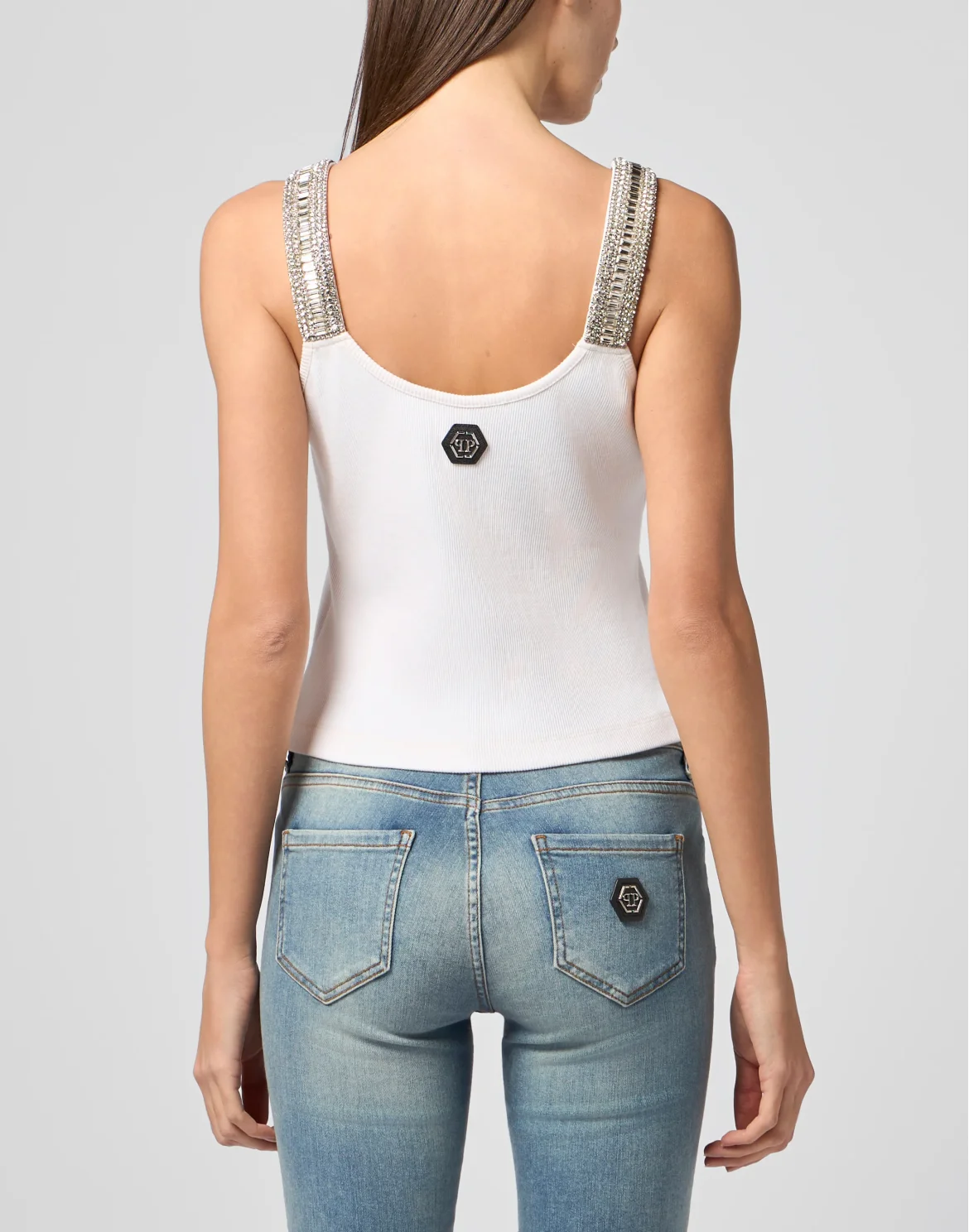 Rib Tank Top Strass Hexagon, цвет: Бежевый