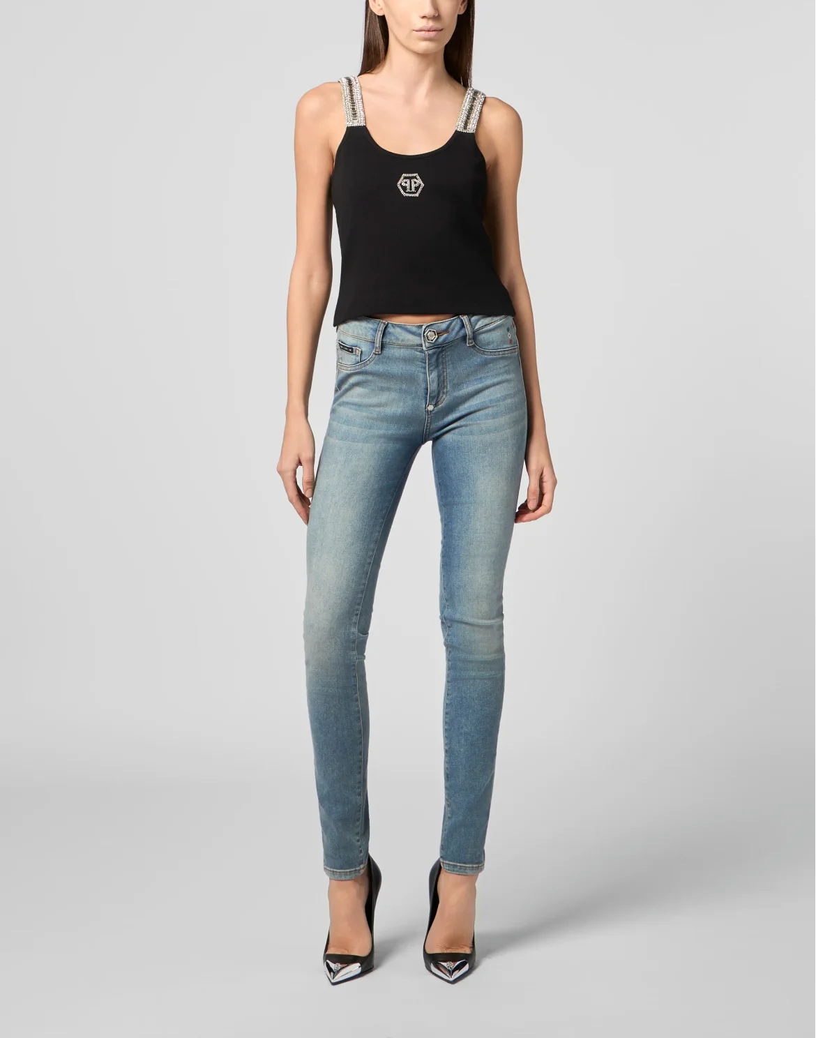 Rib Tank Top Strass Hexagon, цвет: Черный