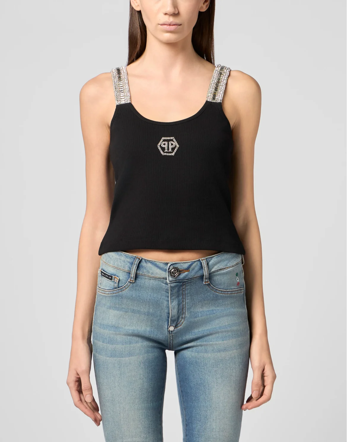 Rib Tank Top Strass Hexagon, цвет: Черный