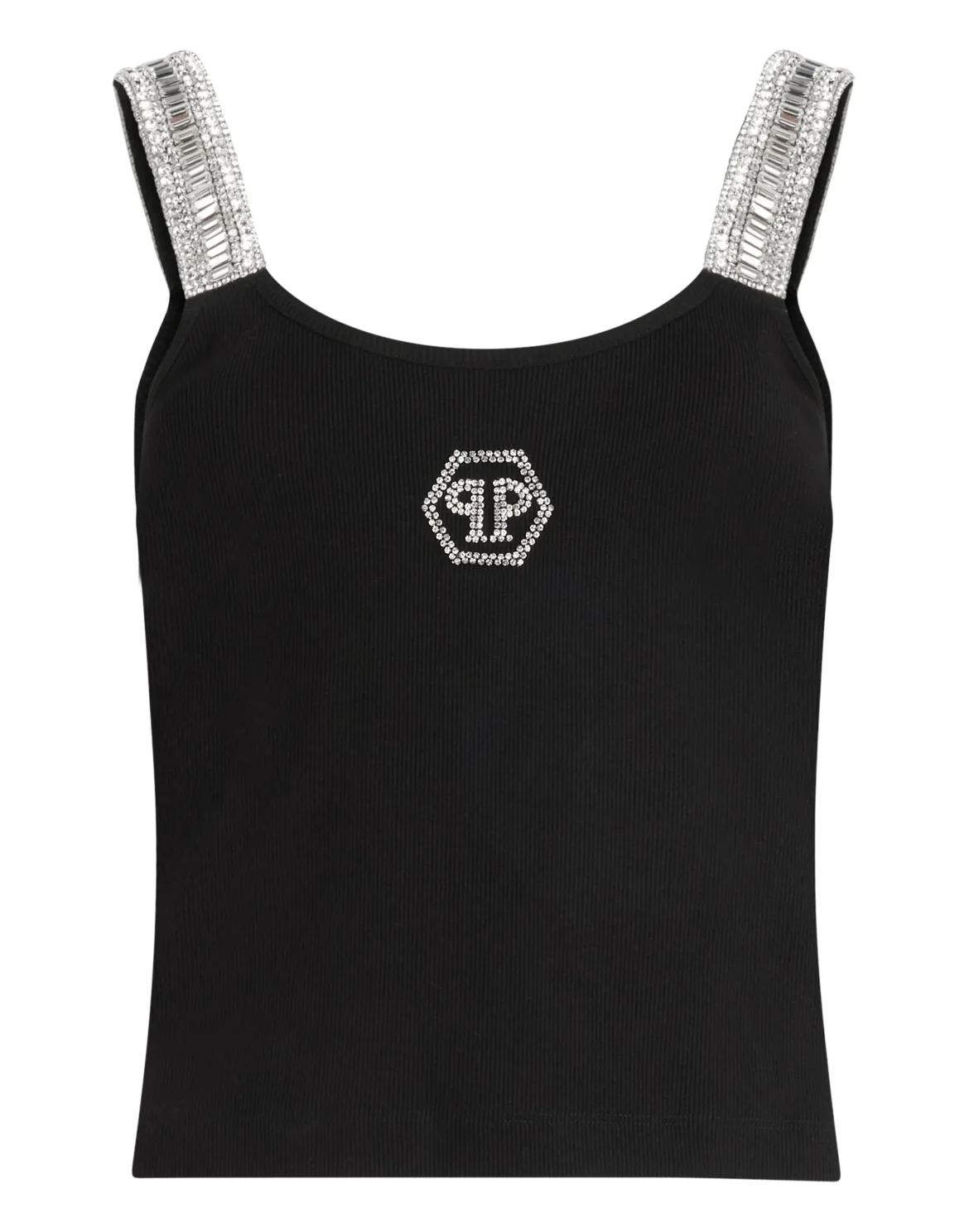Rib Tank Top Strass Hexagon, цвет: Черный