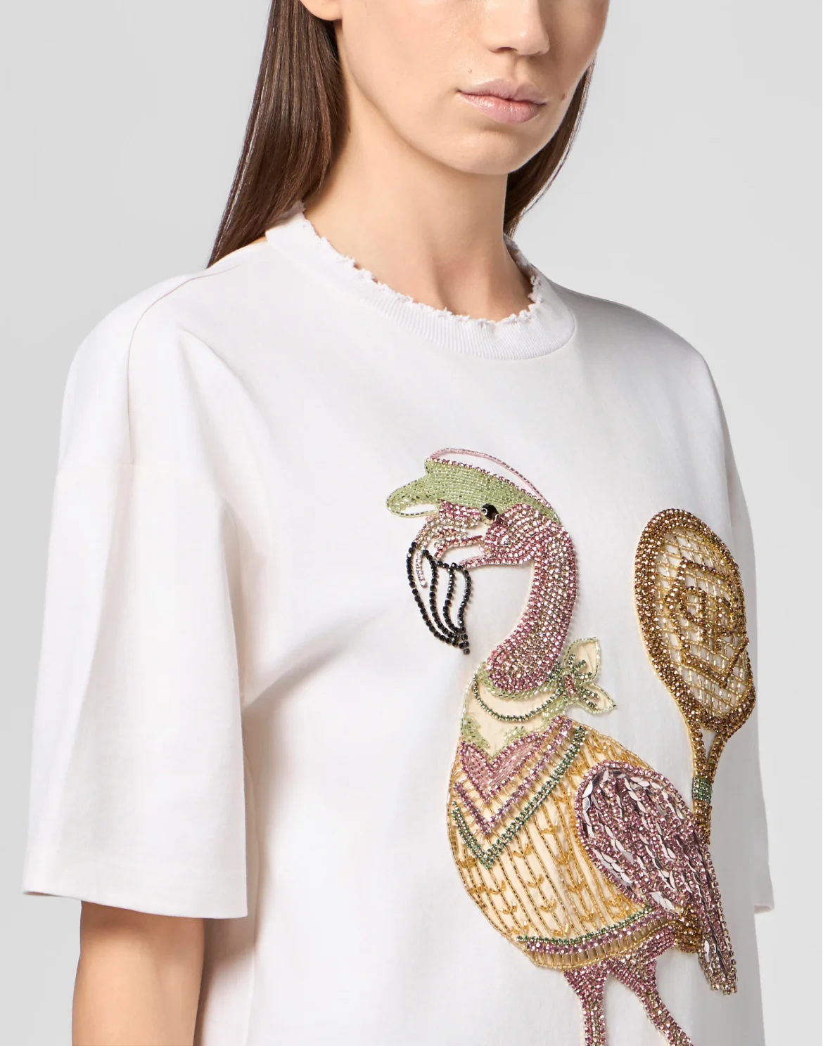 Open Back Man Fit T-Shirt Flamingo Crystals, цвет: Бежевый