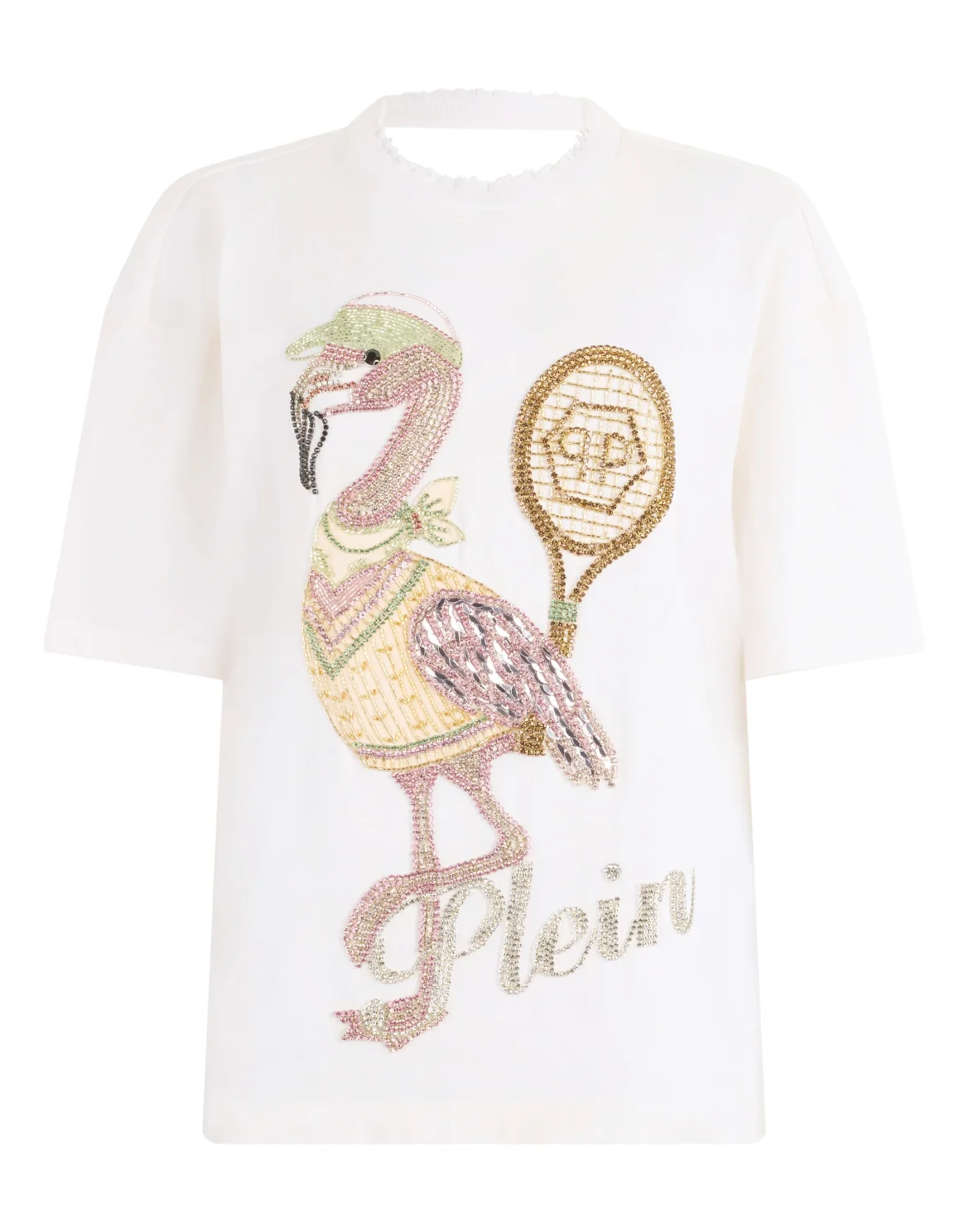 Open Back Man Fit T-Shirt Flamingo Crystals, цвет: Бежевый