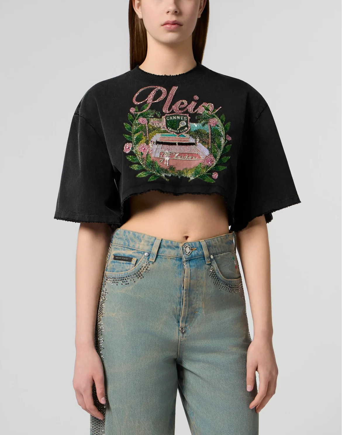 Cropped T-Shirt Cannes Tennis Club, цвет: Черный