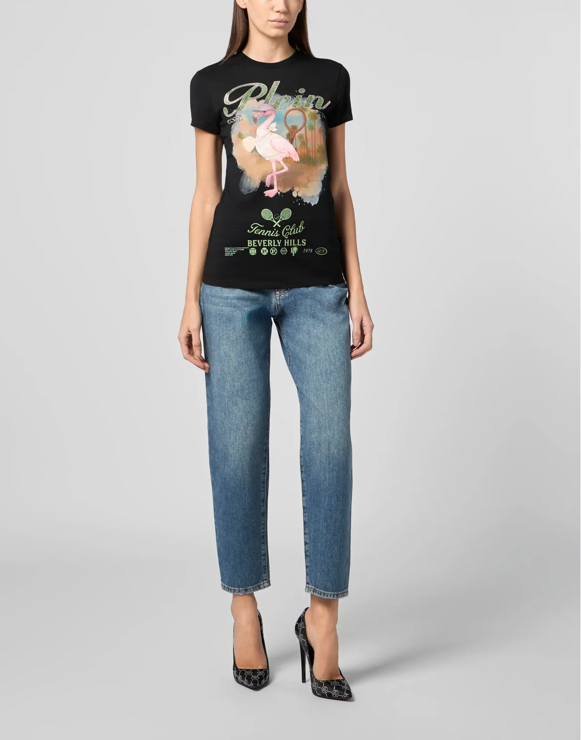 Sexy Pure Fit T-Shirt Tennis Club Strass, цвет: Черный