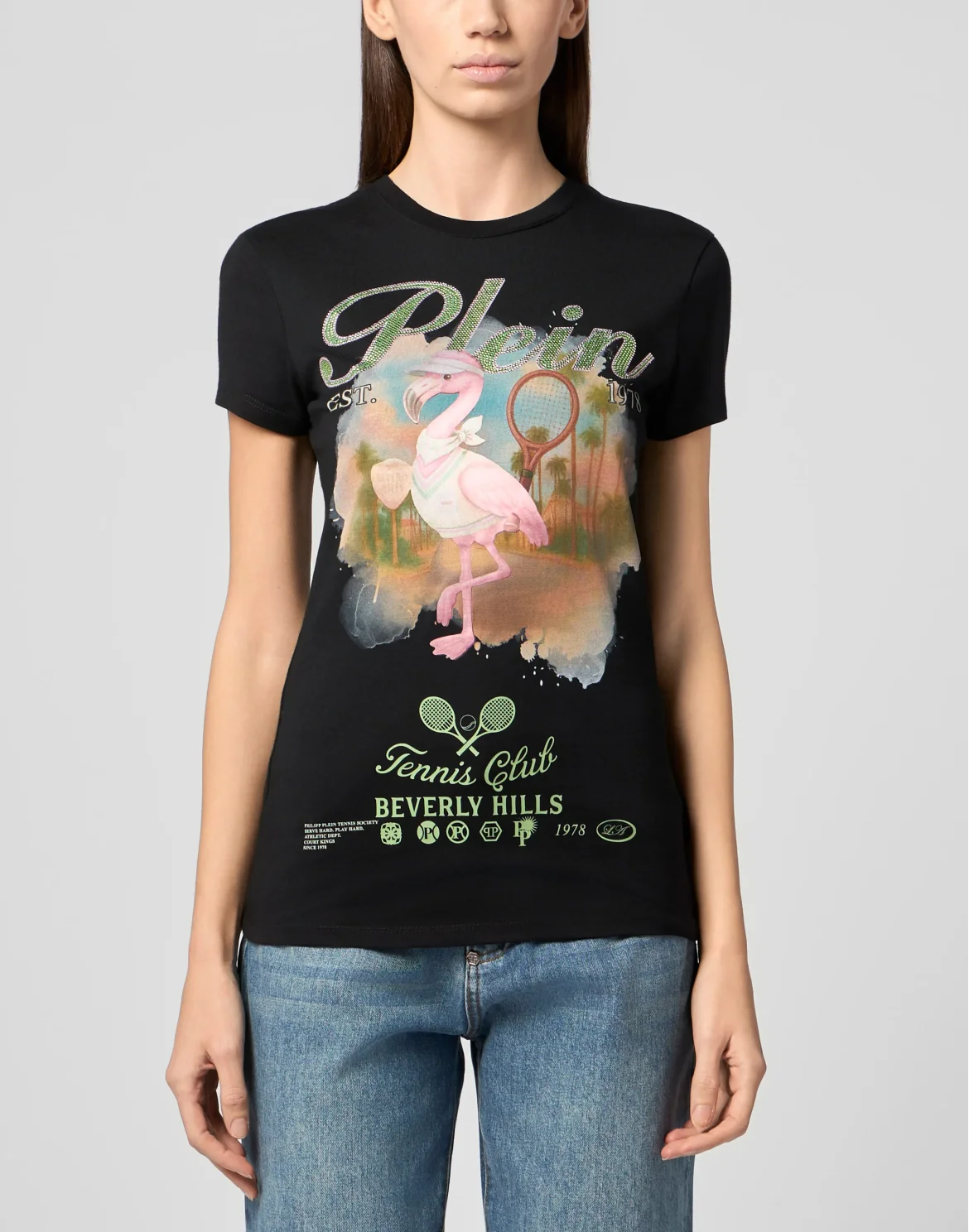 Sexy Pure Fit T-Shirt Tennis Club Strass, цвет: Черный