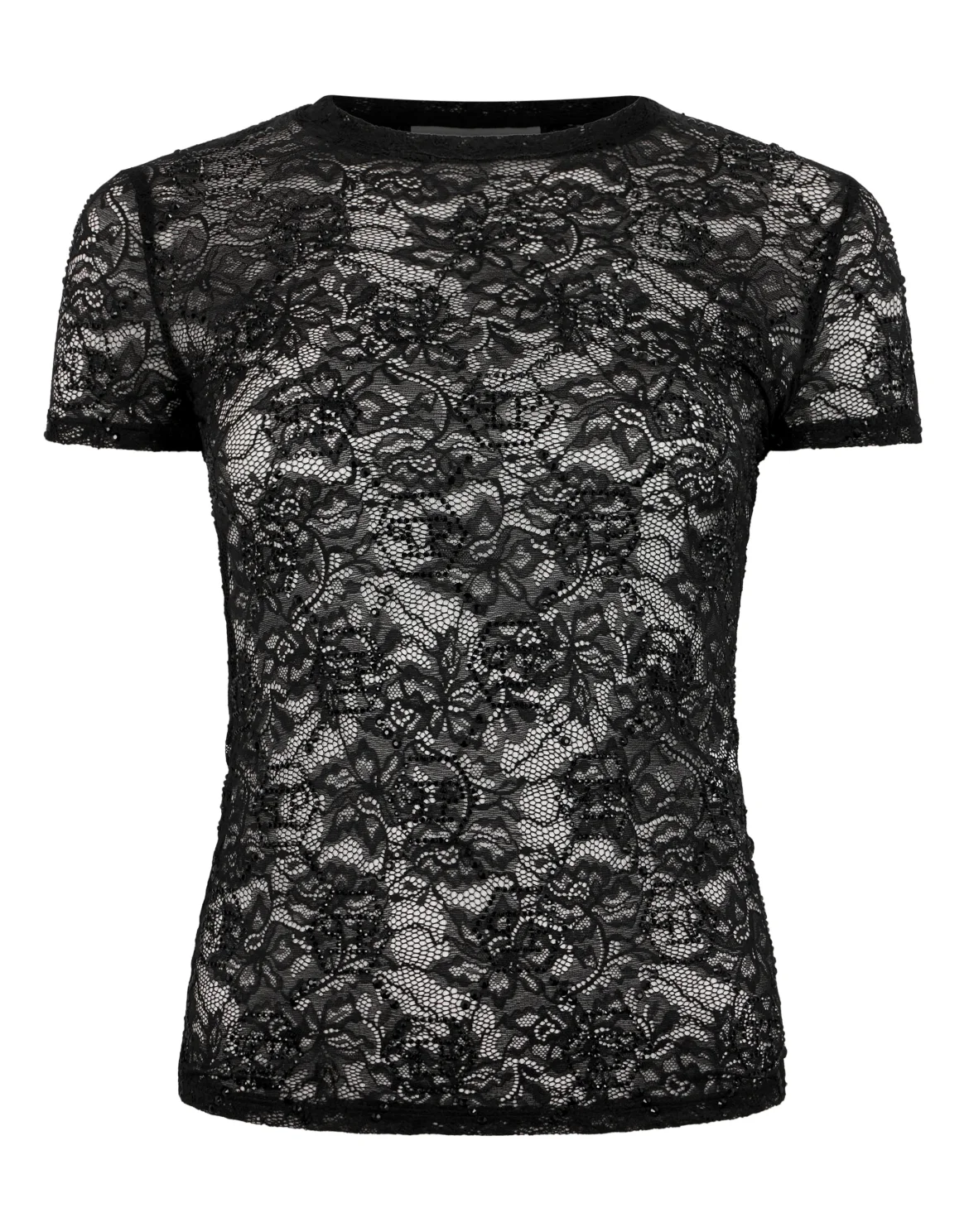 Lace Sexy Pure Fit T-Shirt Monogram Strass, цвет: Черный