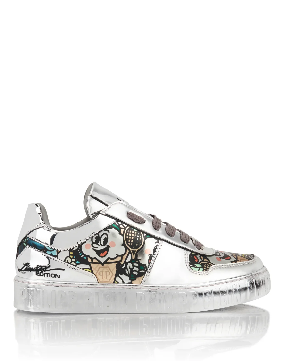 Mirror Leather Sneakers 3D Ice Cream, цвет: Серебристый