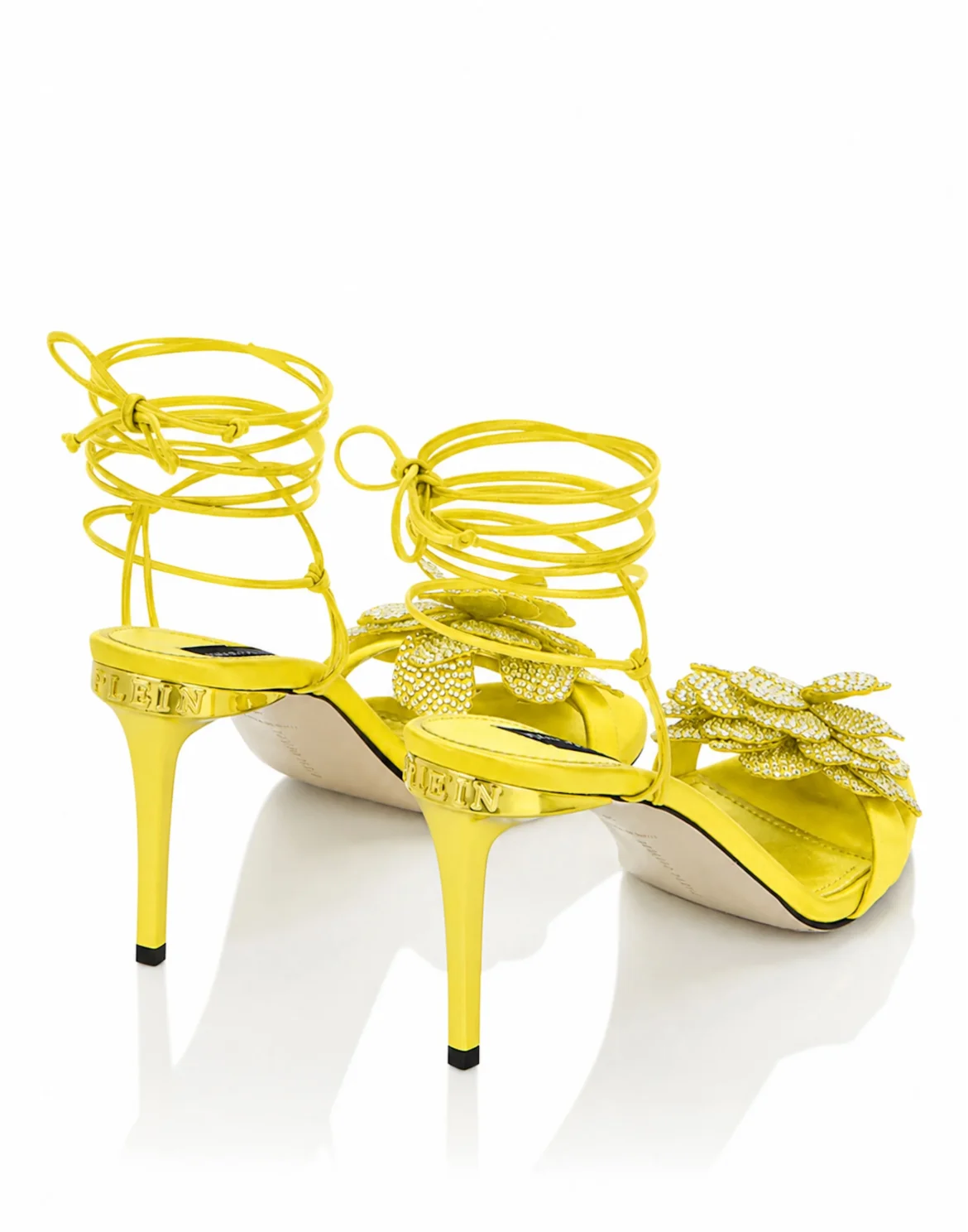 Lace-Up High Heels Sandals Strass Flower 9, цвет: Желтый