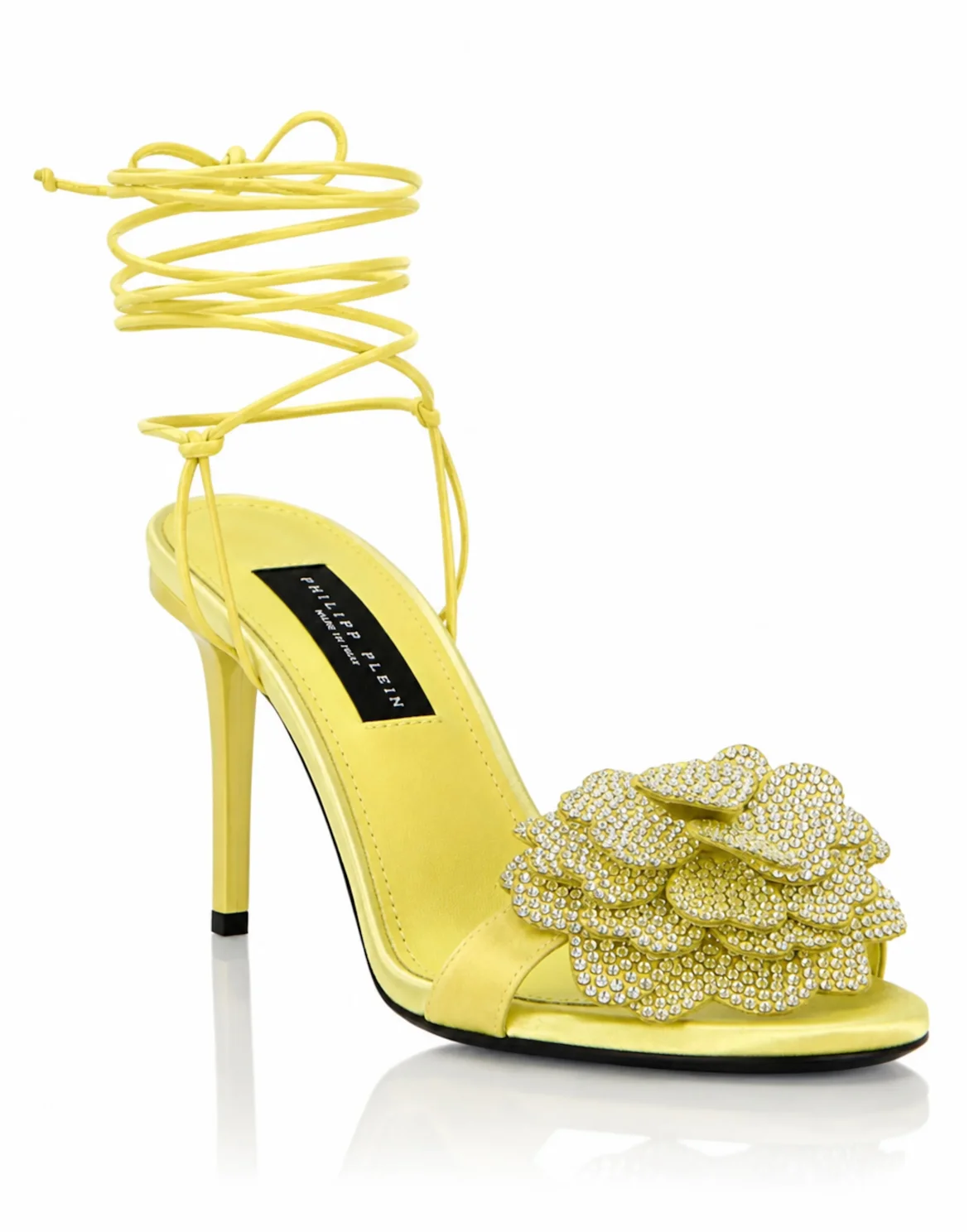 Lace-Up High Heels Sandals Strass Flower 9, цвет: Желтый