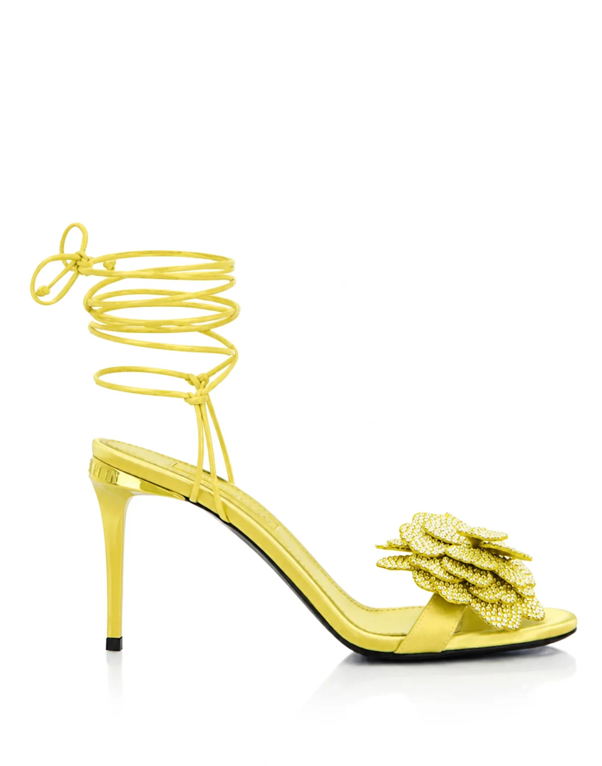 Lace-Up High Heels Sandals Strass Flower 9, цвет: Желтый
