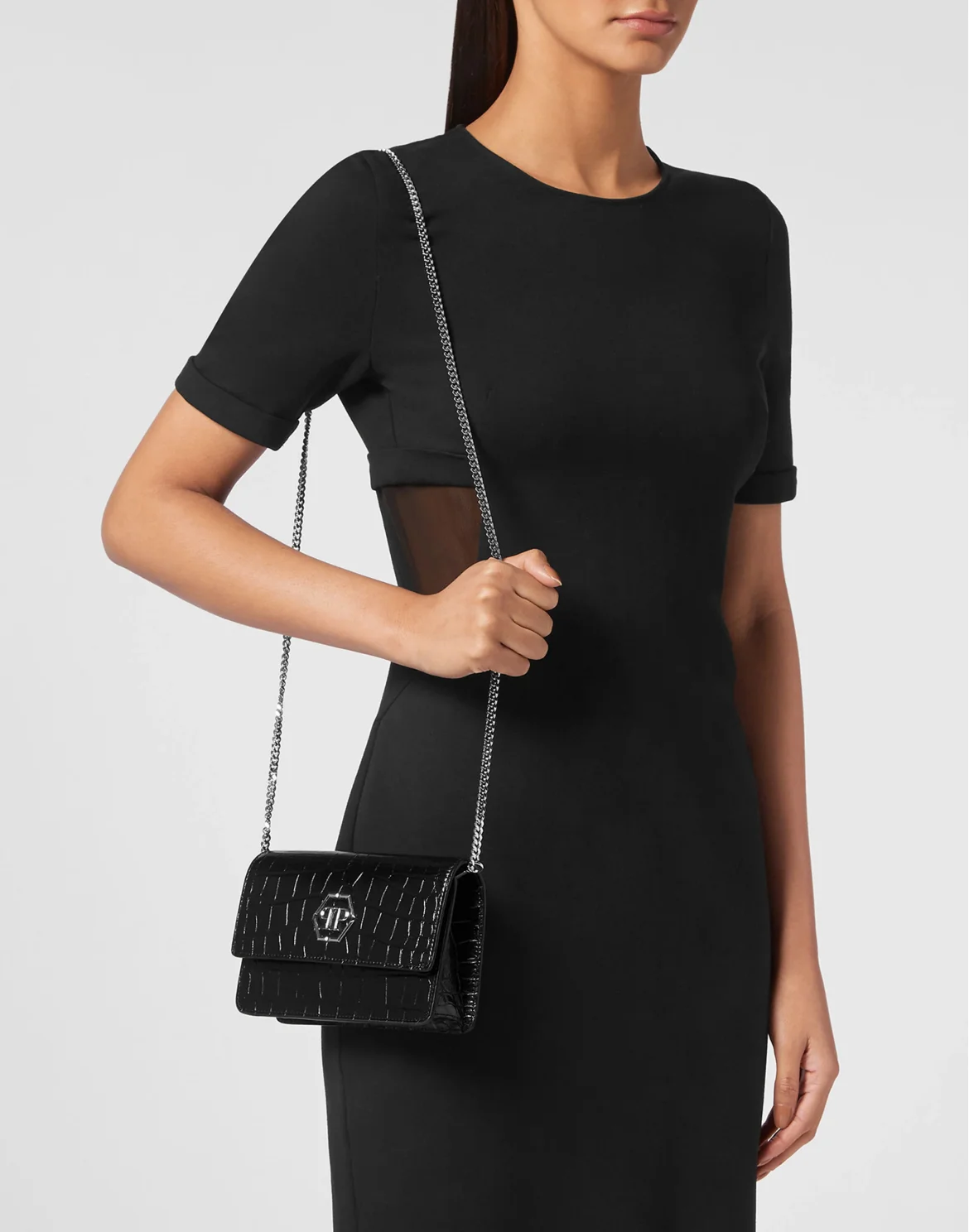 Clutch Croco Print Hexagon, цвет: Черный