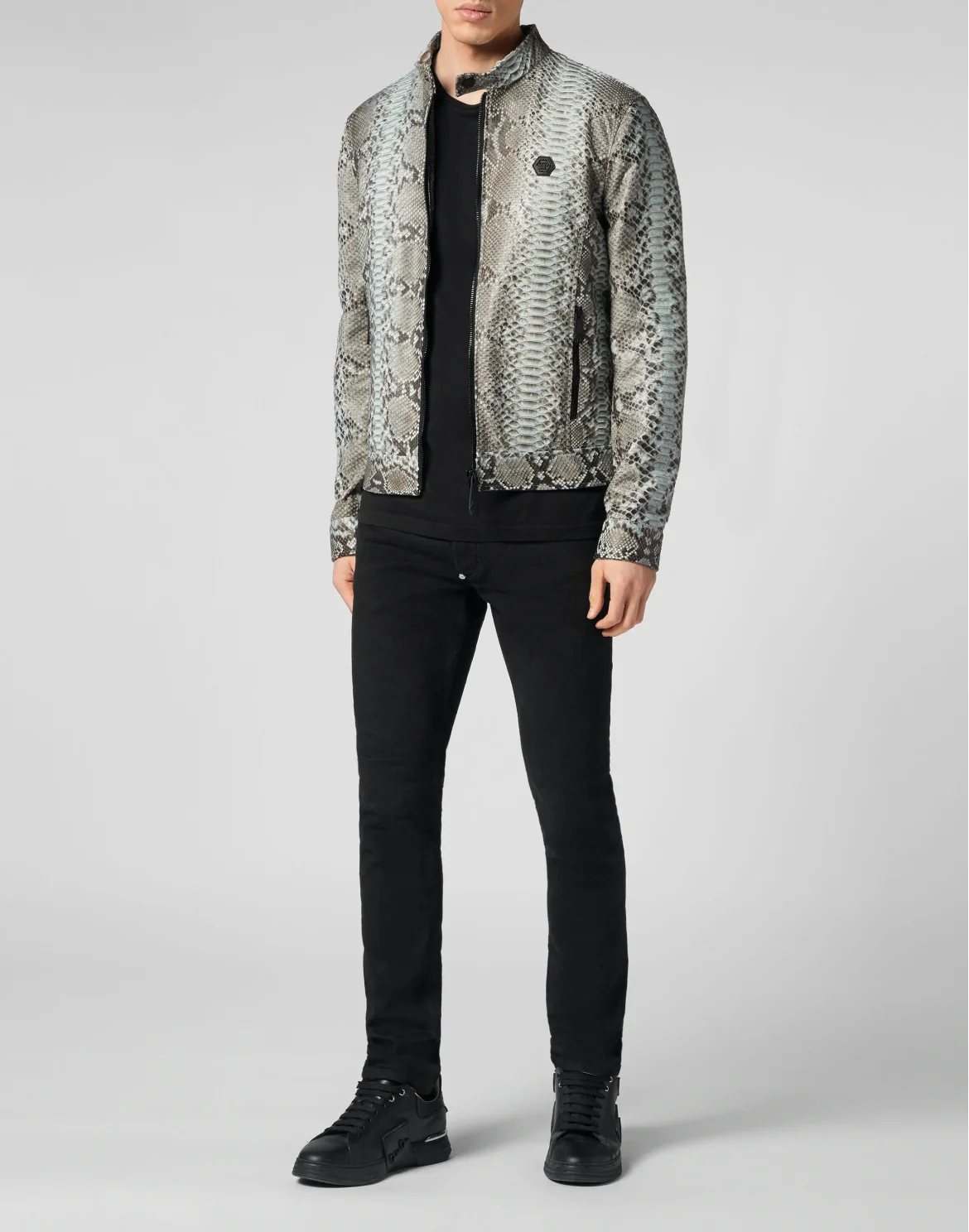 Python Leather Bomber Skull, цвет: Серый