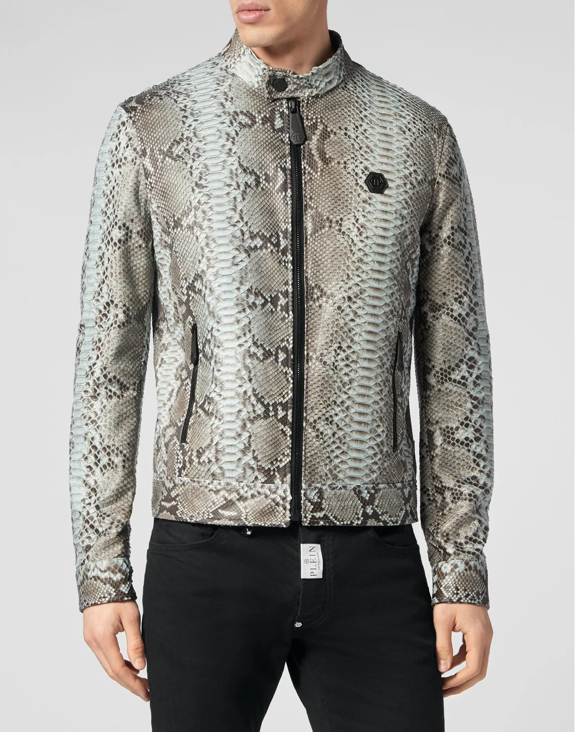 Python Leather Bomber Skull, цвет: Серый