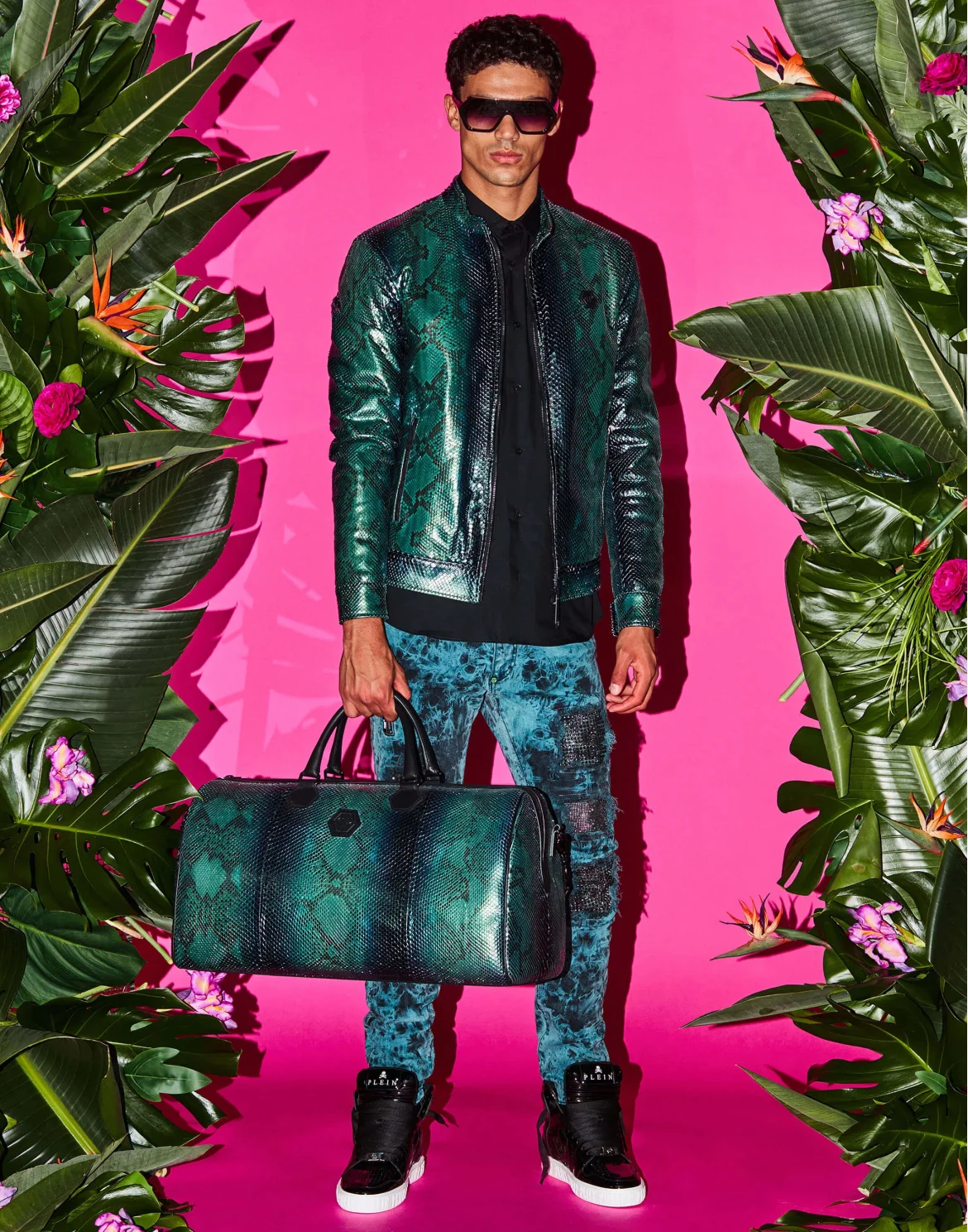 Python Leather Bomber Skull, цвет: Зеленый