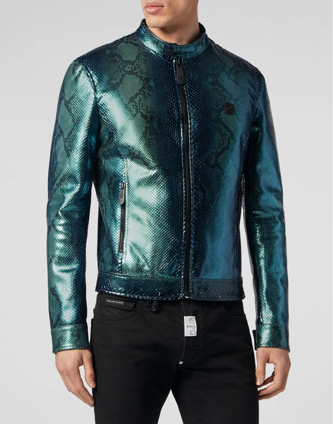 Python Leather Bomber Skull, цвет: Зеленый