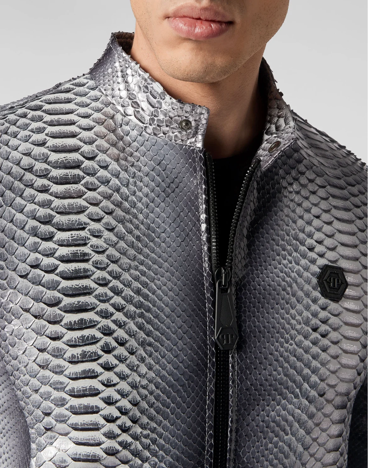 Python Leather Bomber Skull, цвет: Серебристый
