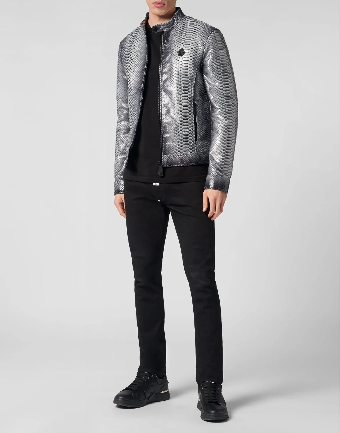 Python Leather Bomber Skull, цвет: Серебристый