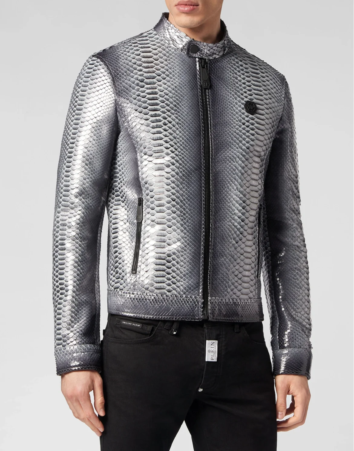 Python Leather Bomber Skull, цвет: Серебристый