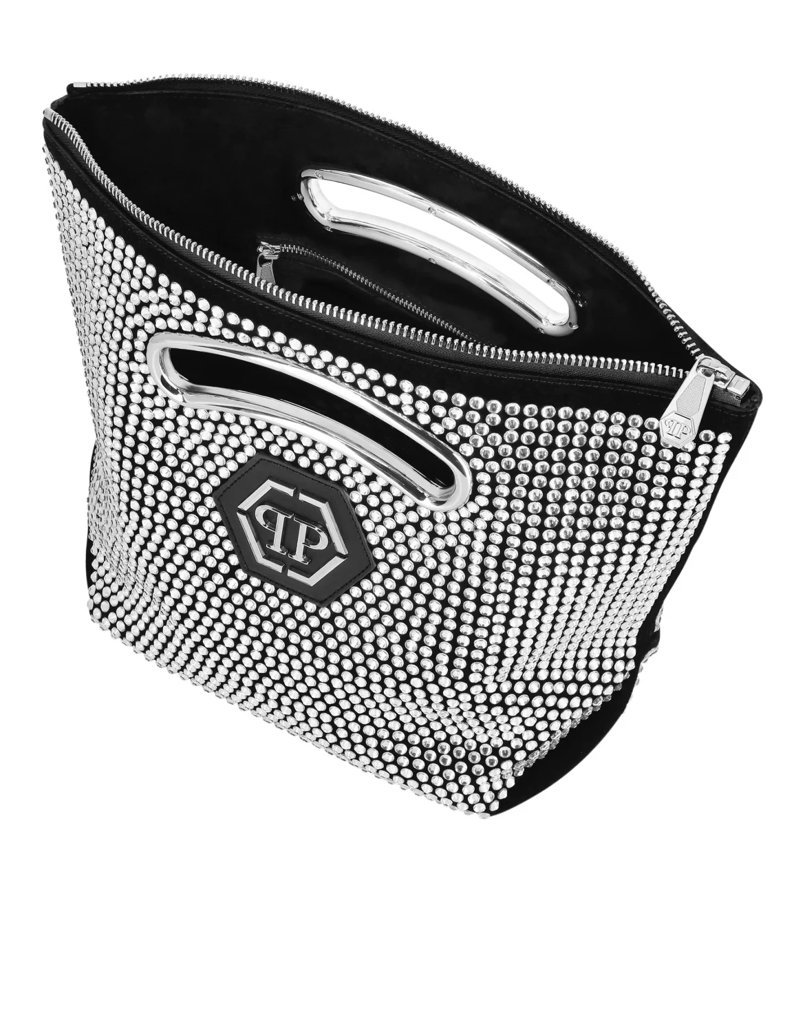 Medium Suede Shoulder Bag Crystal, цвет: Серебристый