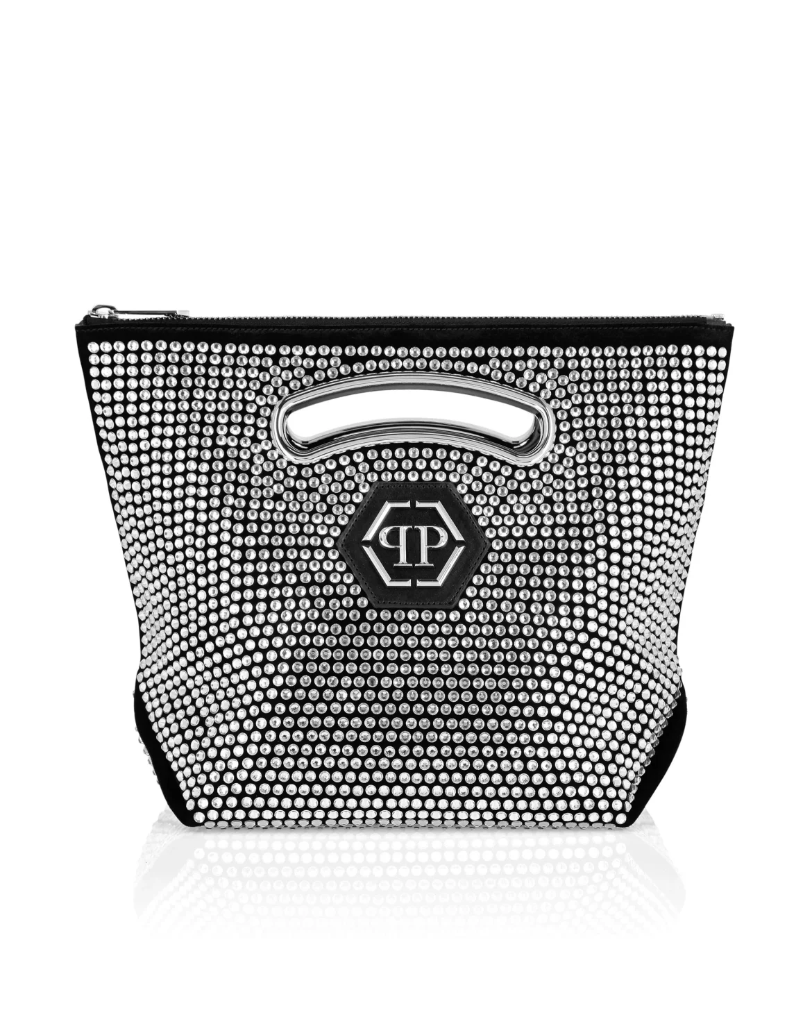 Medium Suede Shoulder Bag Crystal, цвет: Серебристый
