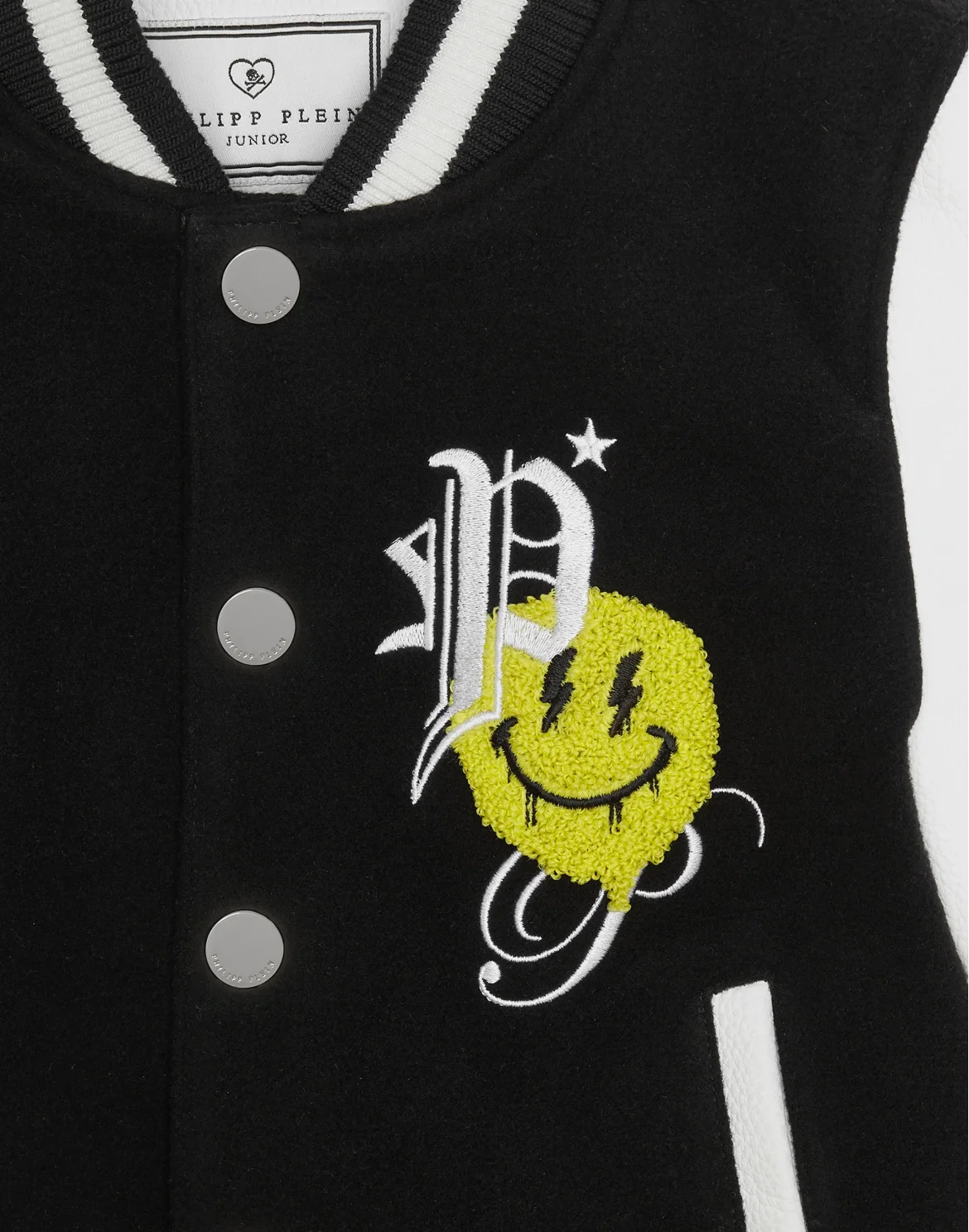 Woolen Cloth College Bomber with Leather Arms Smile, цвет: Черный