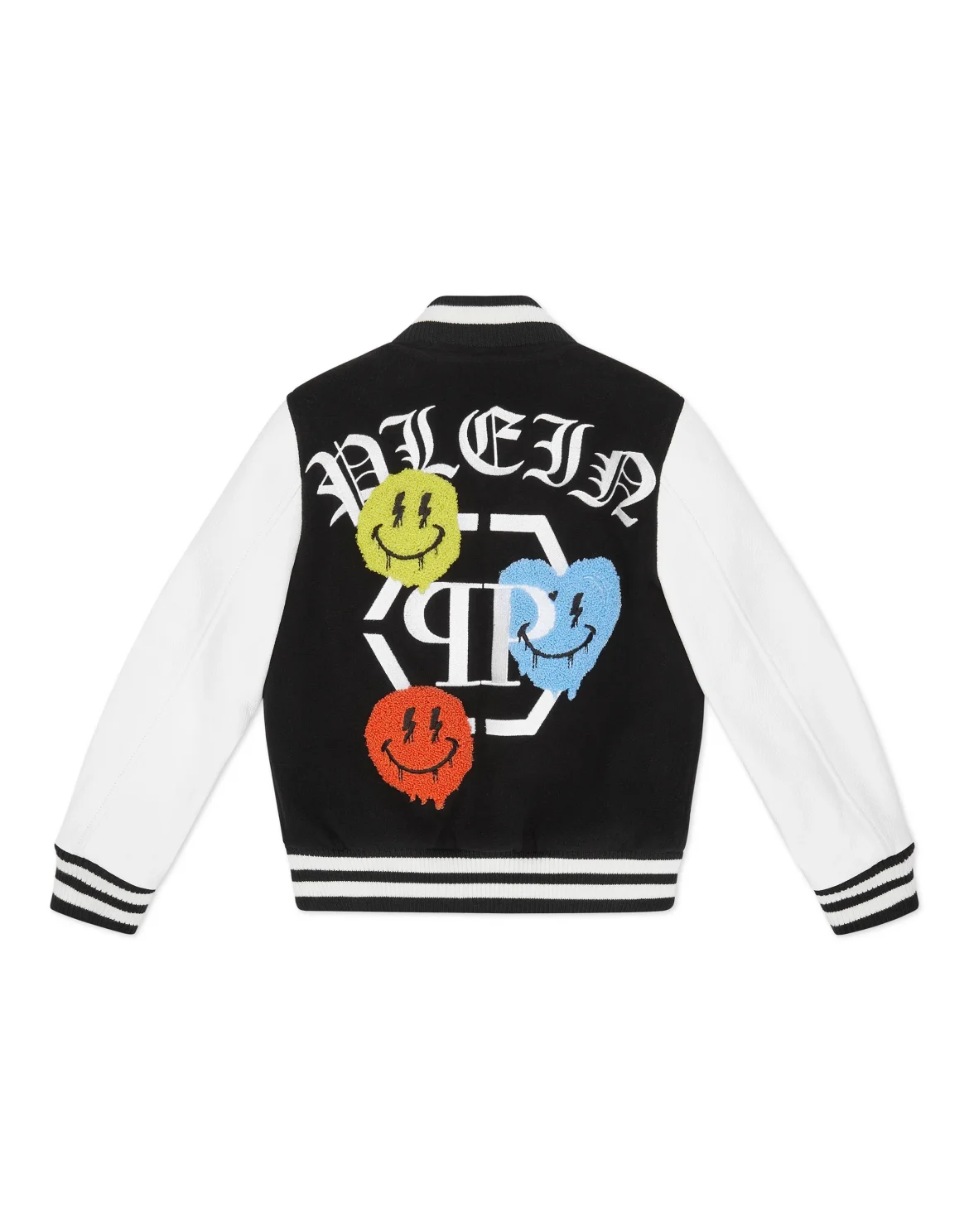 Woolen Cloth College Bomber with Leather Arms Smile, цвет: Черный