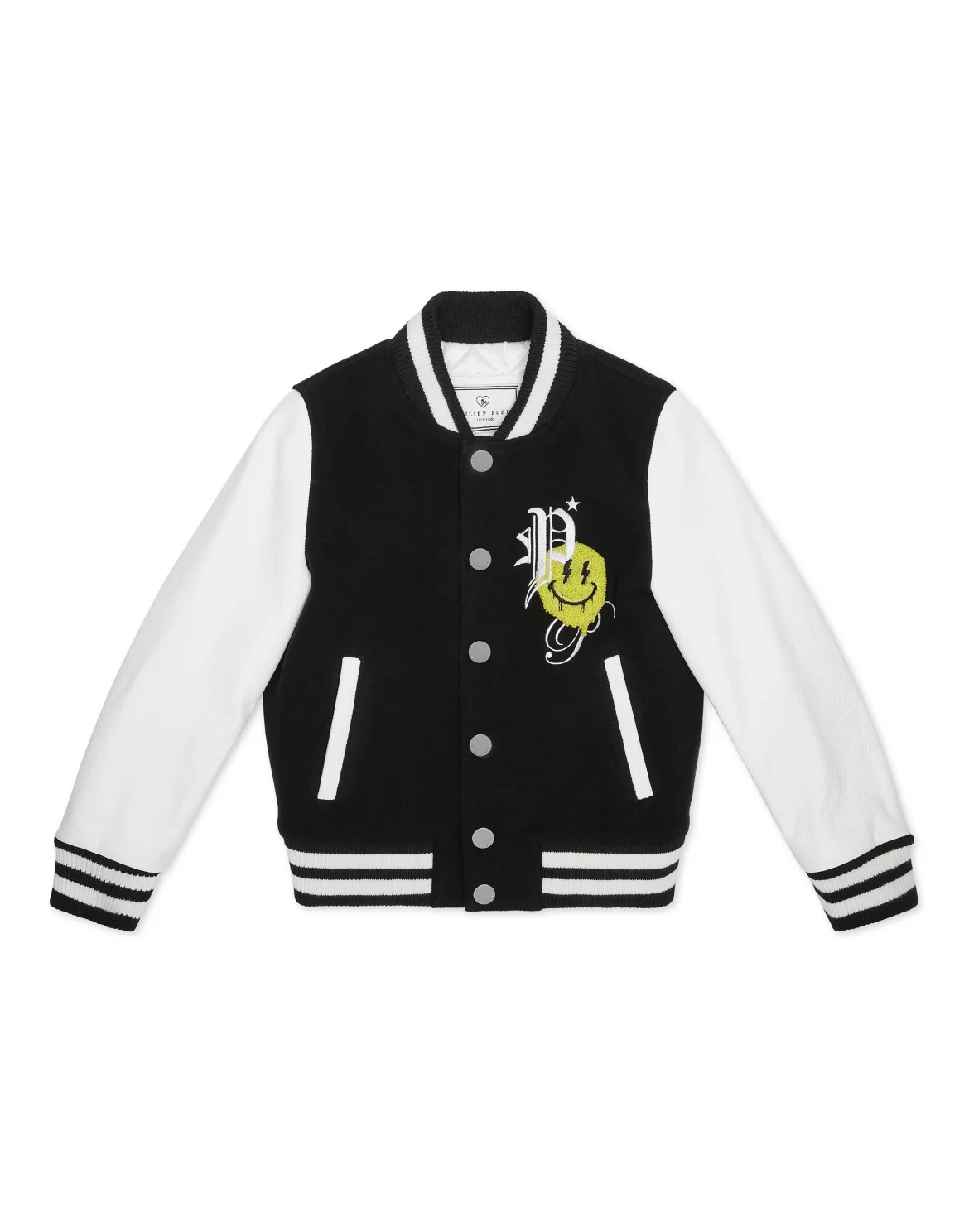 Woolen Cloth College Bomber with Leather Arms Smile, цвет: Черный