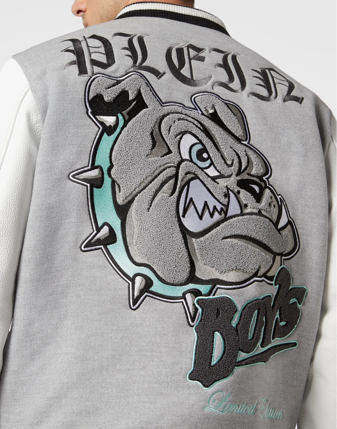 Woolen Cloth College Bomber with Leather Arms Bulldogs, цвет: Серый