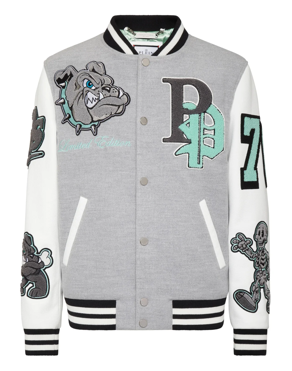 Woolen Cloth College Bomber with Leather Arms Bulldogs, цвет: Серый