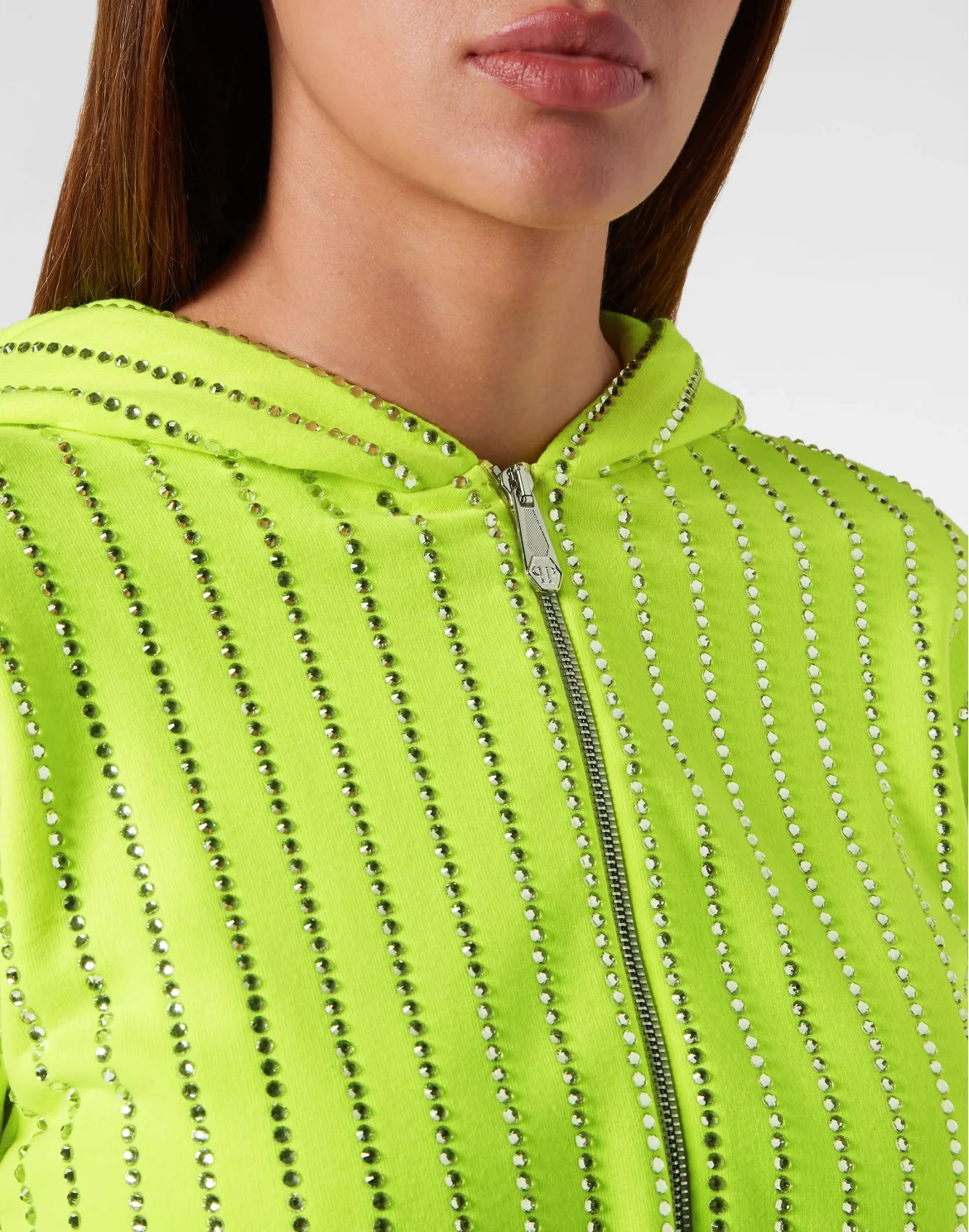 Cropped Hoody Sweatjacket with Crystals Crystal Pinstripe, цвет: Желтый