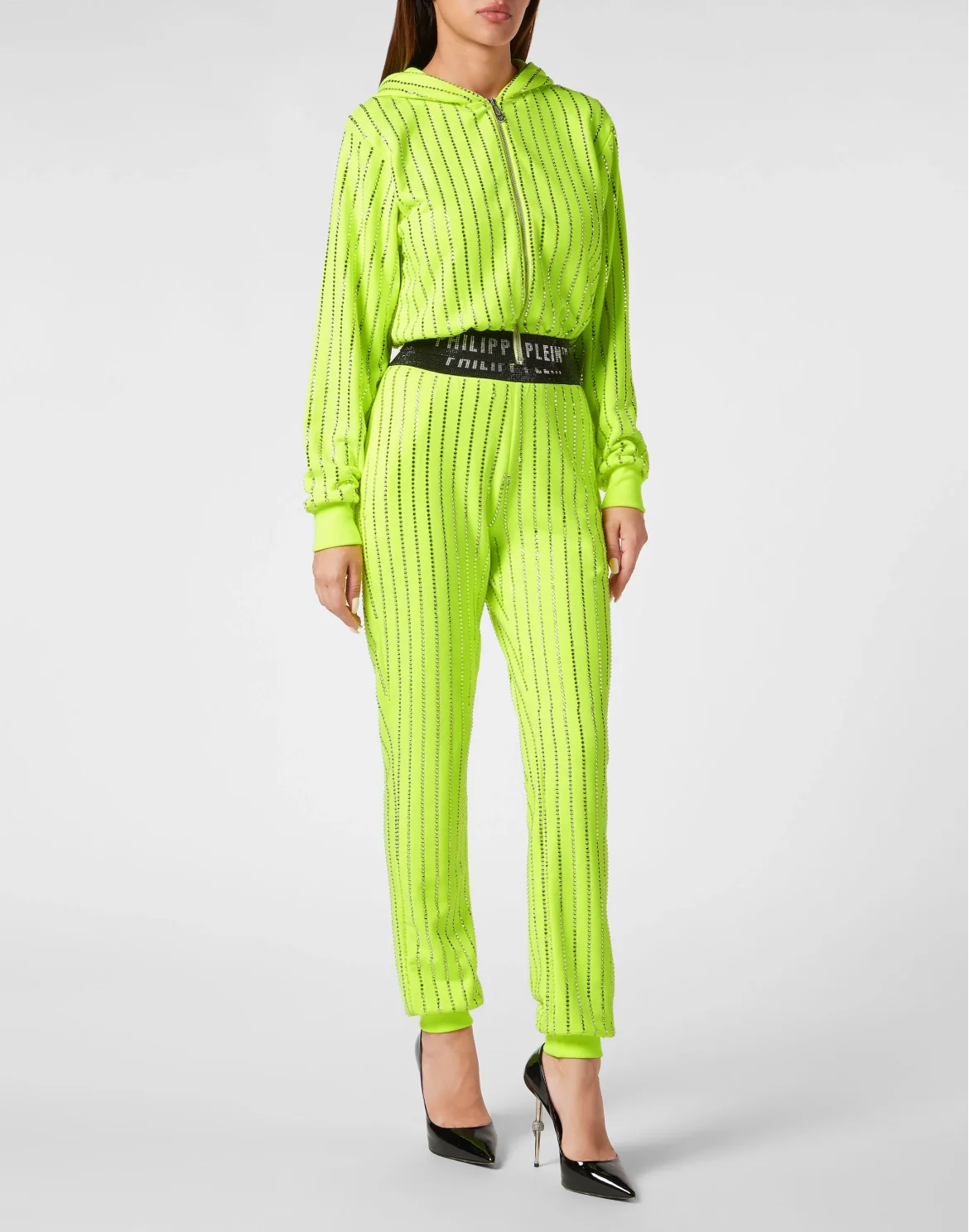 Cropped Hoody Sweatjacket with Crystals Crystal Pinstripe, цвет: Желтый