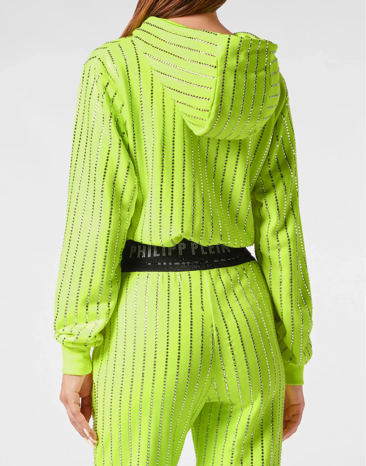 Cropped Hoody Sweatjacket with Crystals Crystal Pinstripe, цвет: Желтый