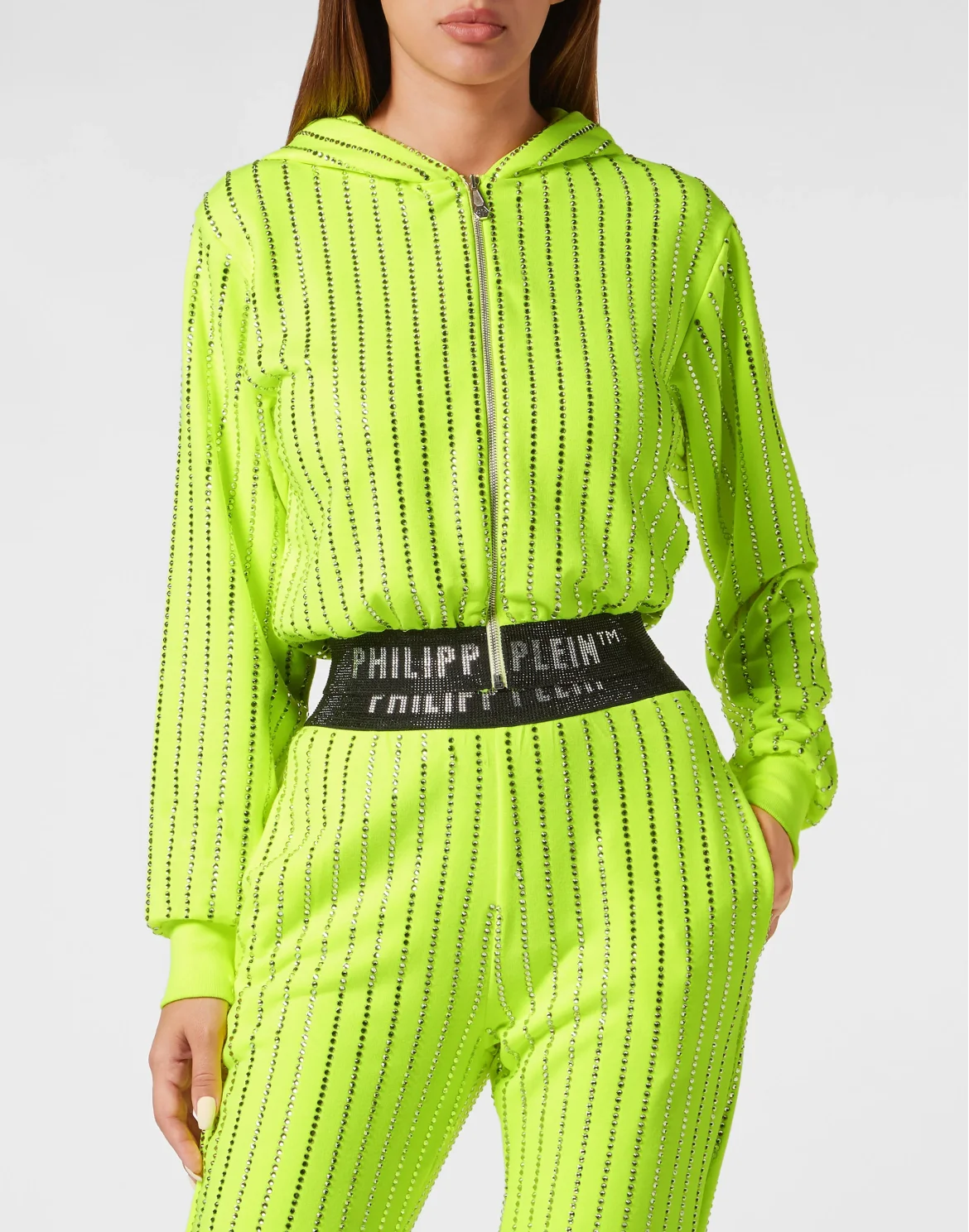 Cropped Hoody Sweatjacket with Crystals Crystal Pinstripe, цвет: Желтый