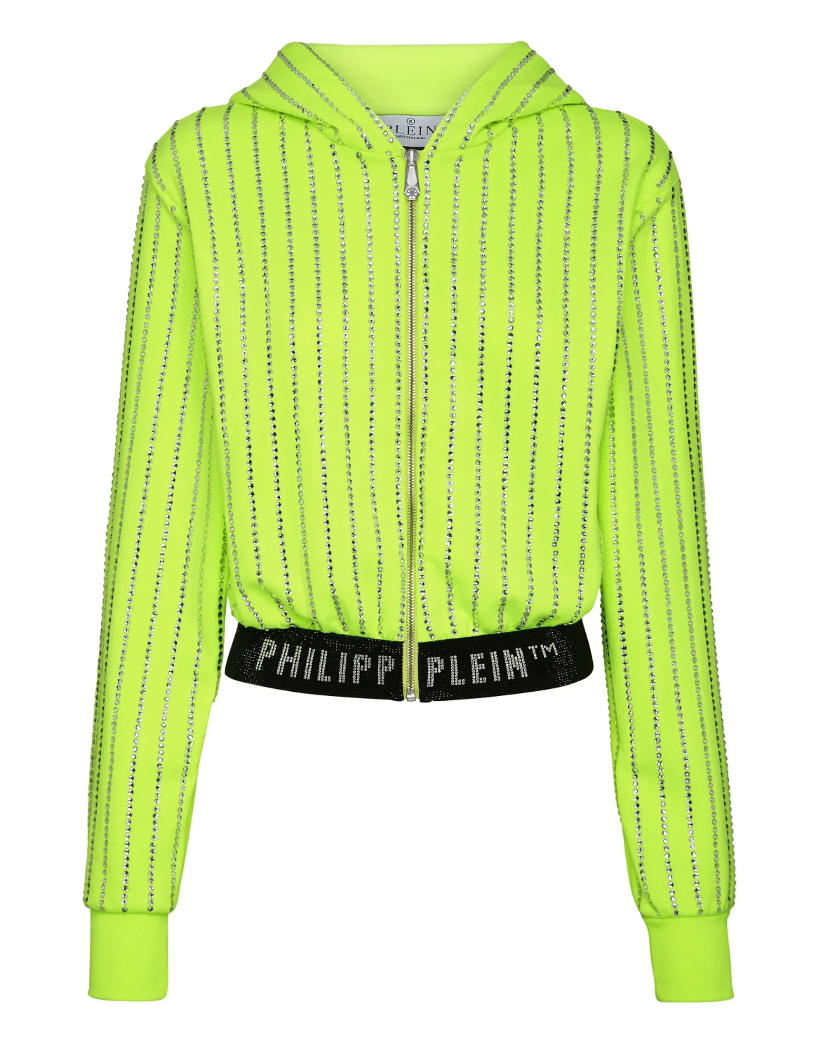 Cropped Hoody Sweatjacket with Crystals Crystal Pinstripe, цвет: Желтый