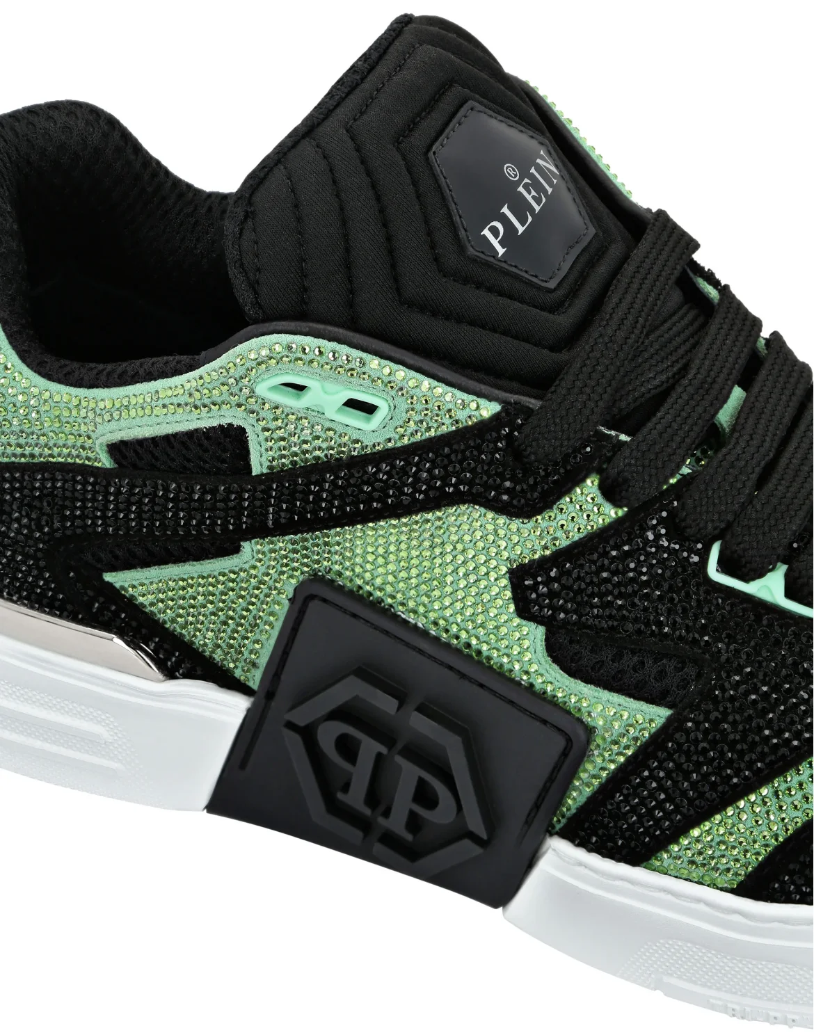 Mix Leather Lo-Top Sneakers Strass, цвет: Зеленый